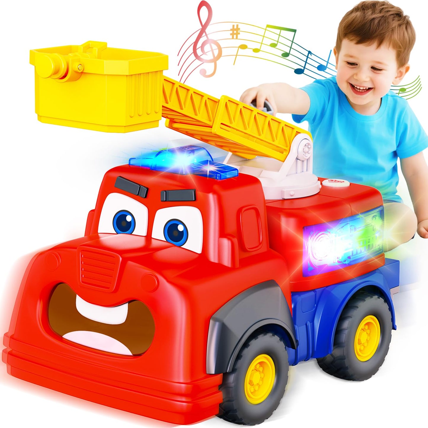 Hieoby Interactive Talking Fire Truck Toy for Toddlers 1-3 — Realistic Sirens, Lights, Songs & Recording