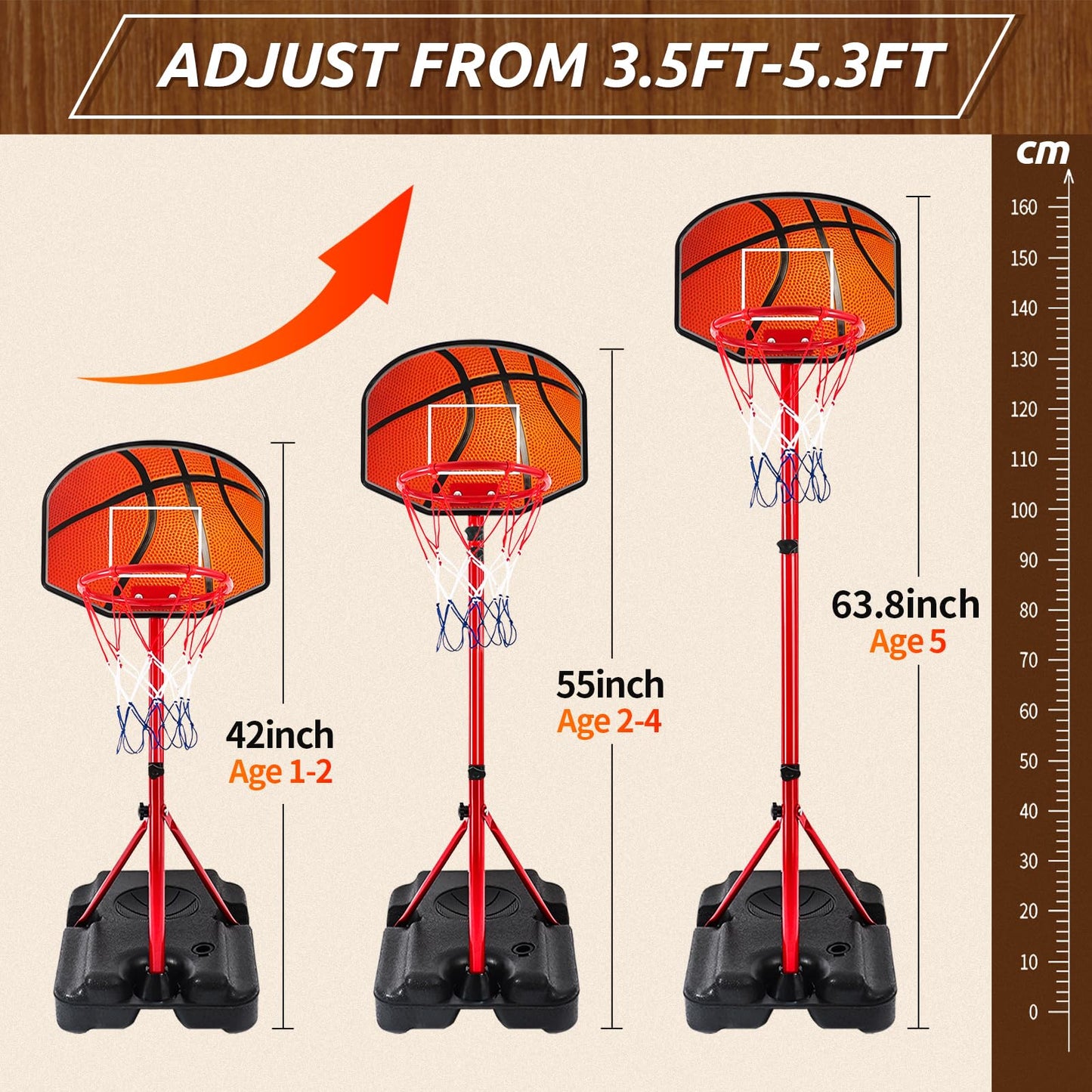 Hieoby Kids Basketball Hoop | Adjustable Indoor Mini Hoop for Ages 1-6