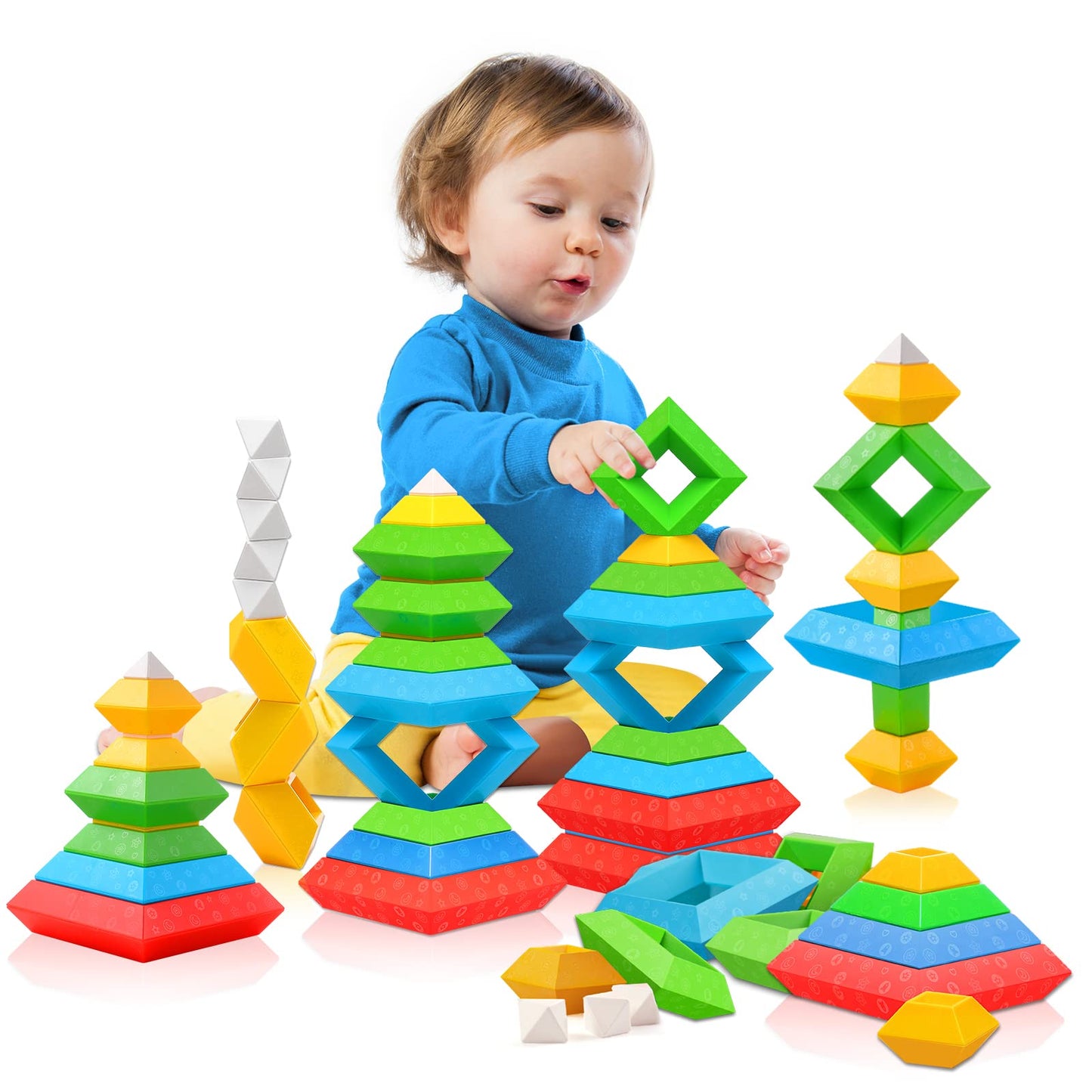 Hieoby Montessori Blocks 30pcs for Toddlers – STEM & Sensory Building Toys (Ages 1-4)