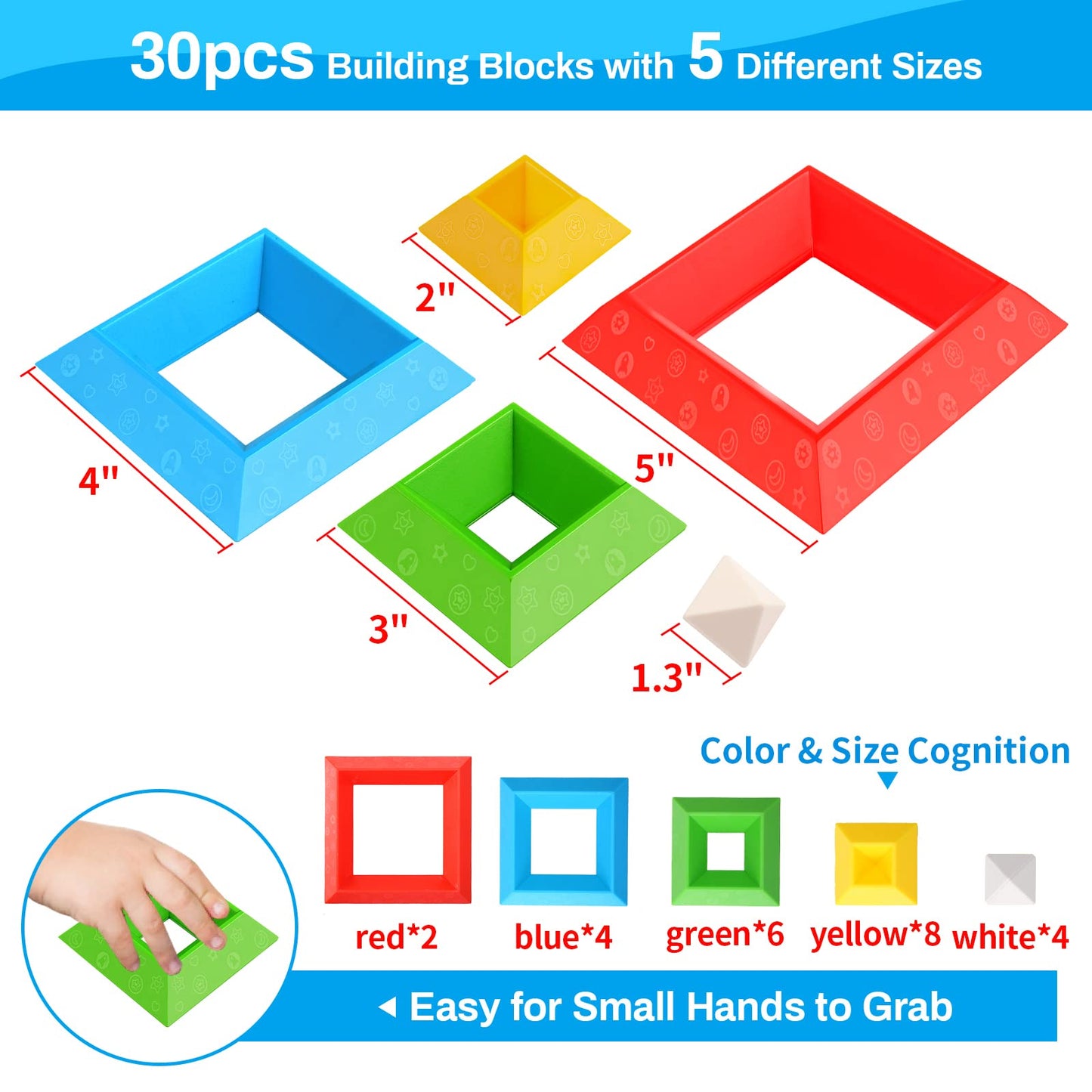 Hieoby Montessori Blocks 30pcs for Toddlers – STEM & Sensory Building Toys (Ages 1-4)