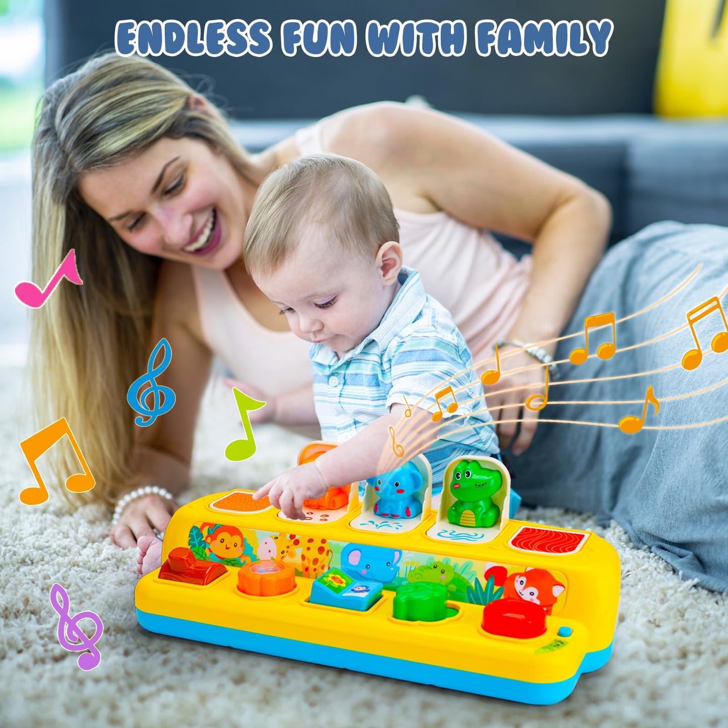 Hieoby Interactive Pop Up Animal Toy with Music & Lights – Montessori Cause & Effect Toy for Toddlers 9–24 Months
