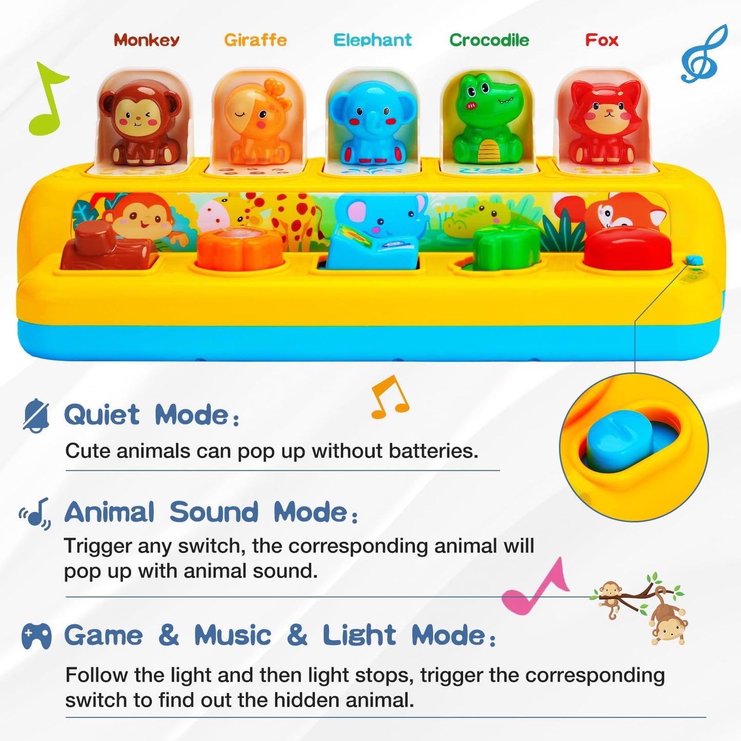 Hieoby Interactive Pop Up Animal Toy with Music & Lights – Montessori Cause & Effect Toy for Toddlers 9–24 Months