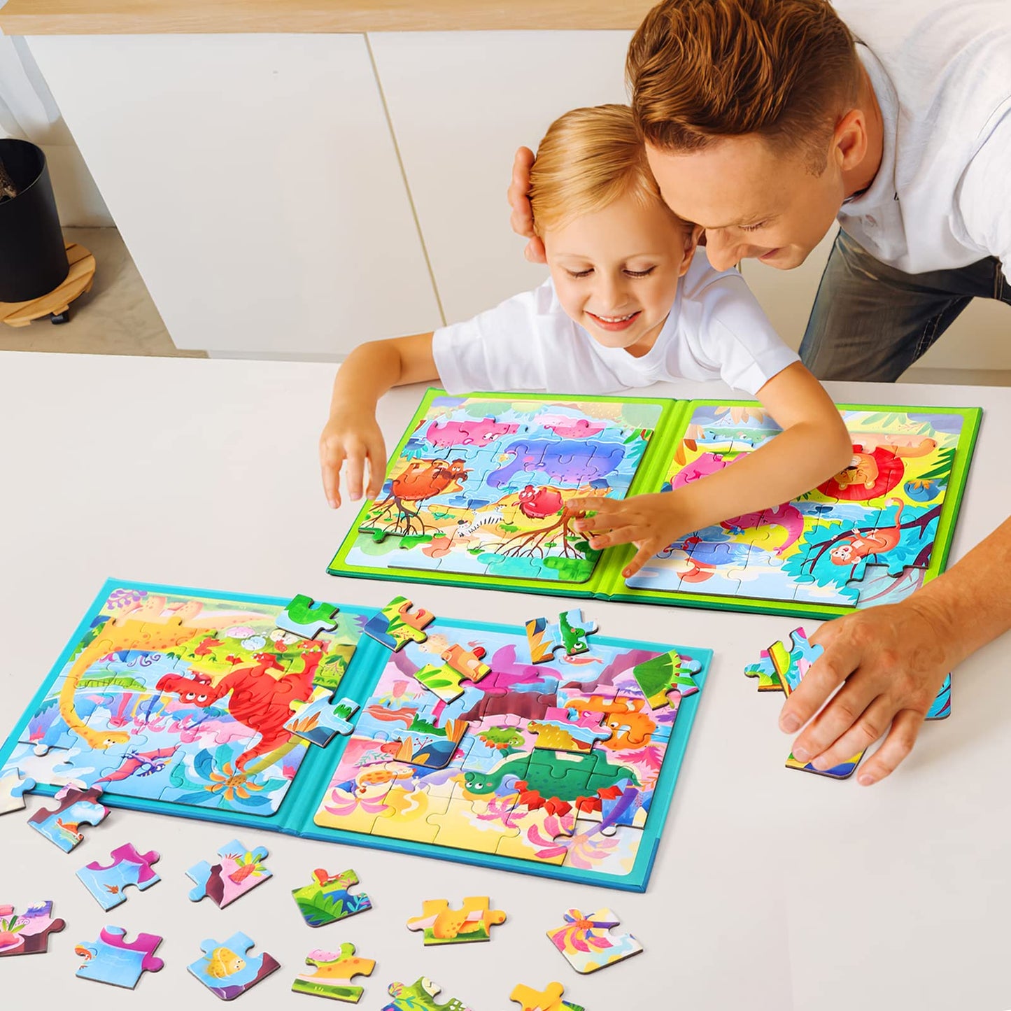 Hieoby Magnetic Puzzles for Kids 3-5 | Two-Book Dinosaur & Animal Puzzle Set