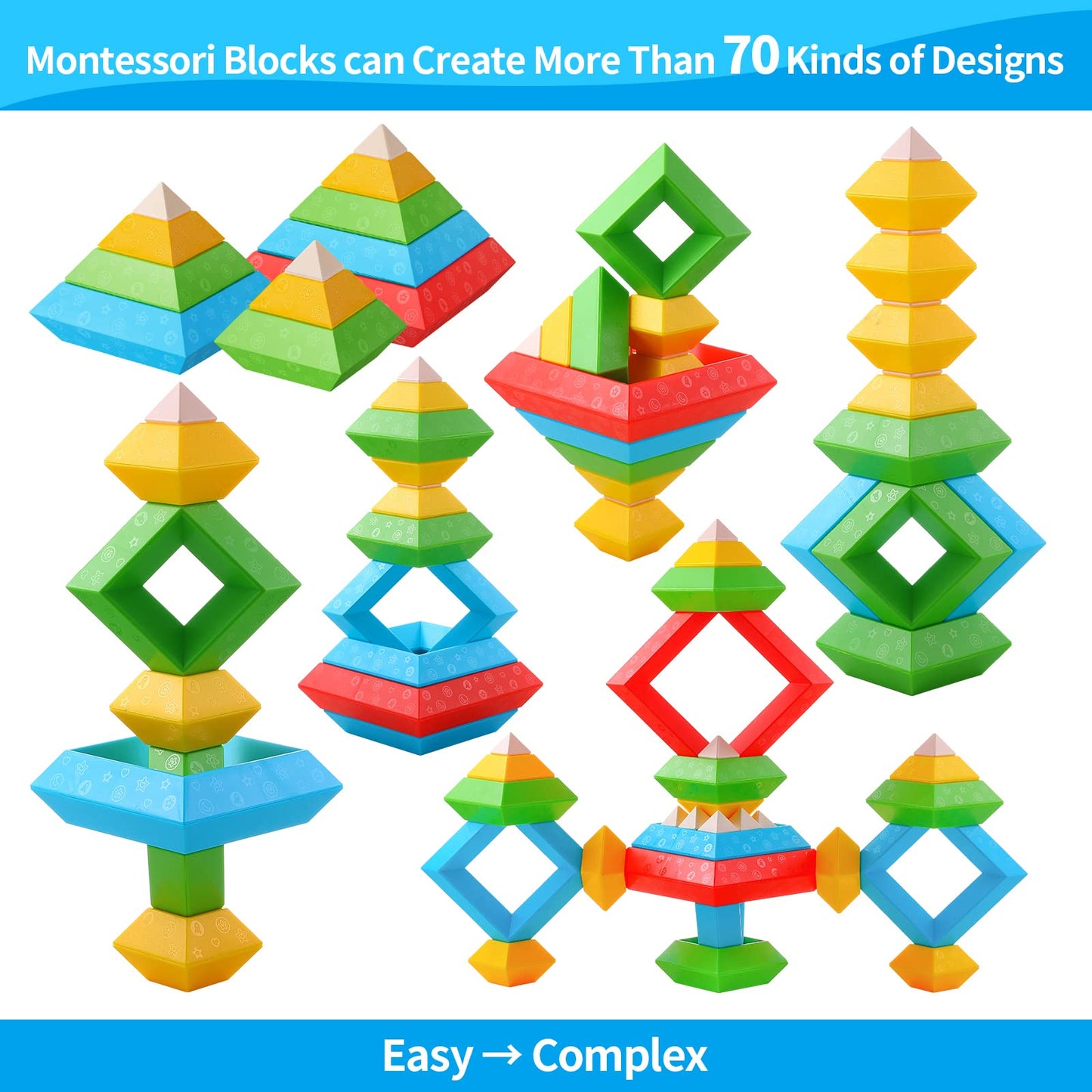 Hieoby Montessori Blocks 30pcs for Toddlers – STEM & Sensory Building Toys (Ages 1-4)