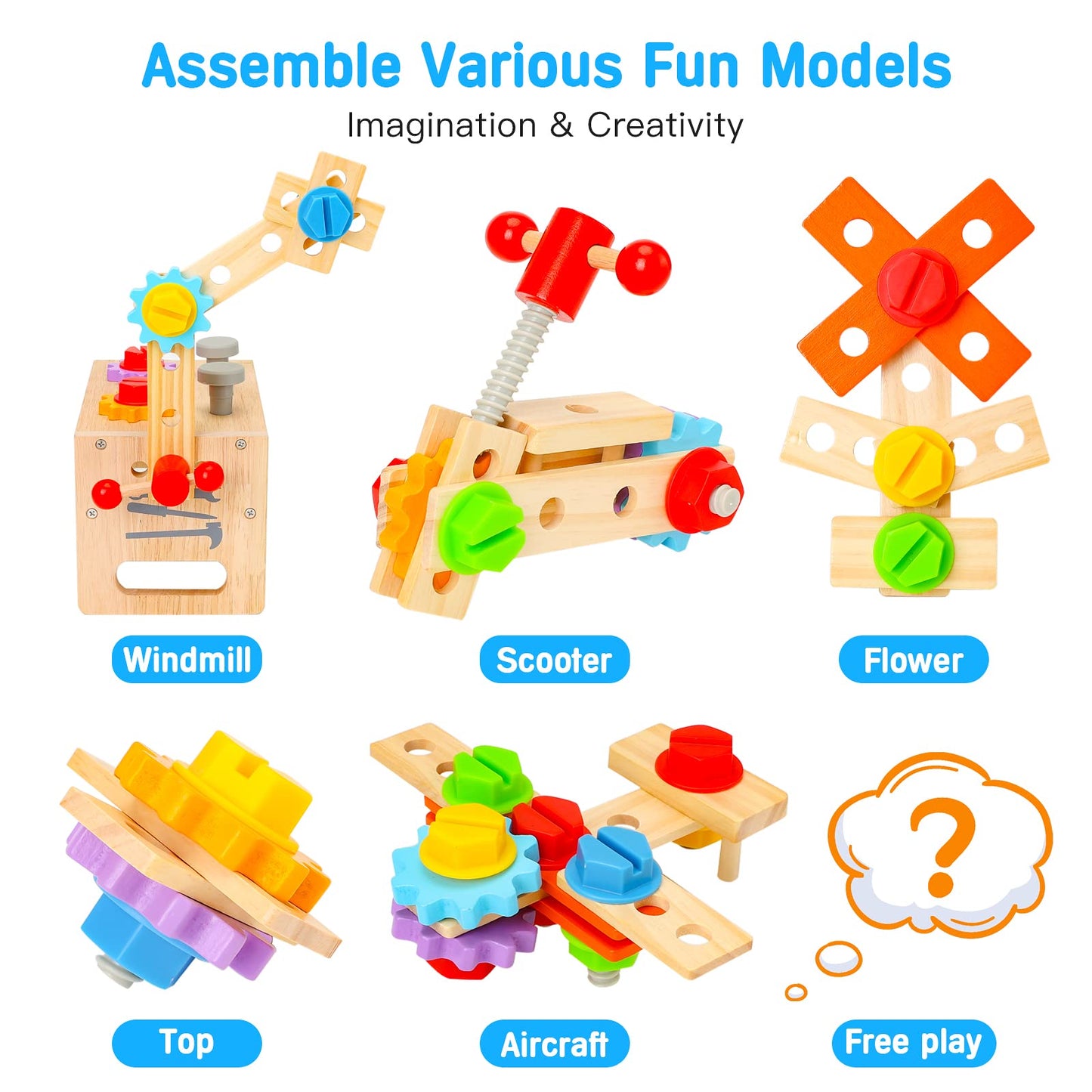 Hieoby Wooden 29-Piece Tool Set for Kids - STEM Montessori Toy for Ages 2-4