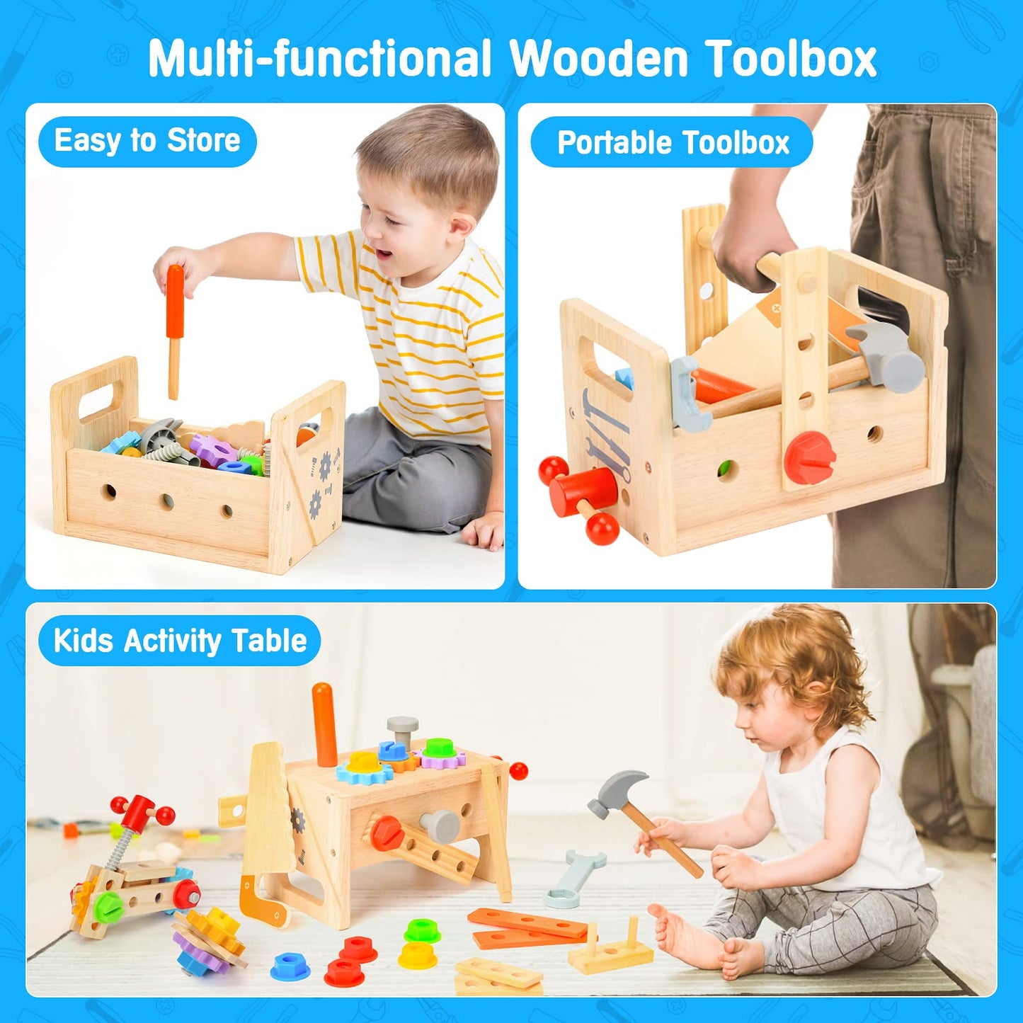 Hieoby Wooden 29-Piece Tool Set for Kids - STEM Montessori Toy for Ages 2-4
