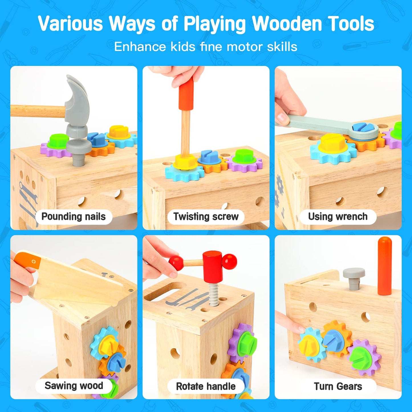 Hieoby Wooden 29-Piece Tool Set for Kids - STEM Montessori Toy for Ages 2-4