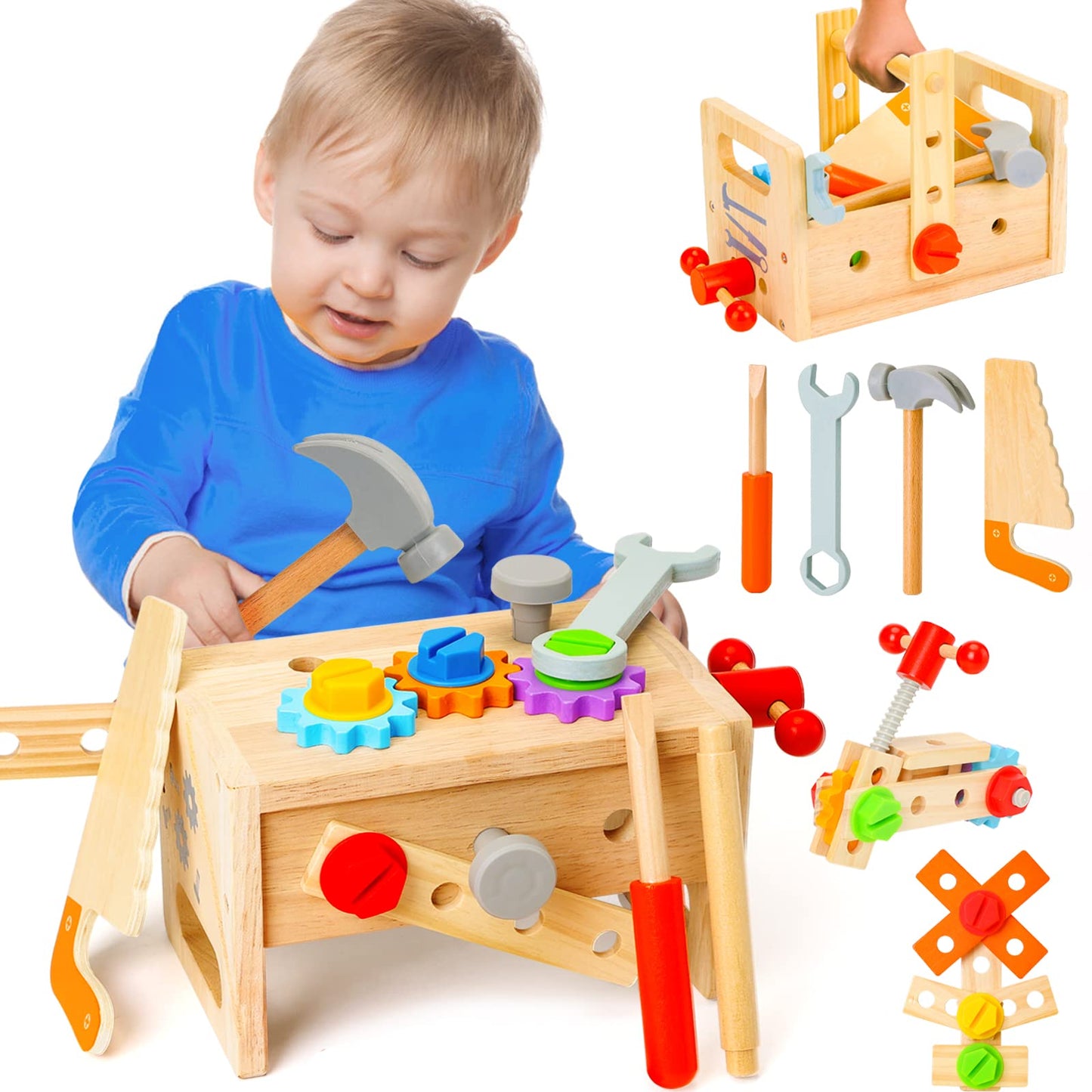 Hieoby Wooden 29-Piece Tool Set for Kids - STEM Montessori Toy for Ages 2-4
