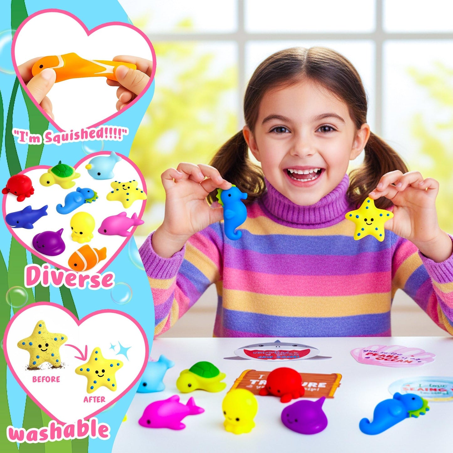 HiFulerr Valentines Day Cards for Kids – 30 Ocean Mochi Squishy Valentines for Class