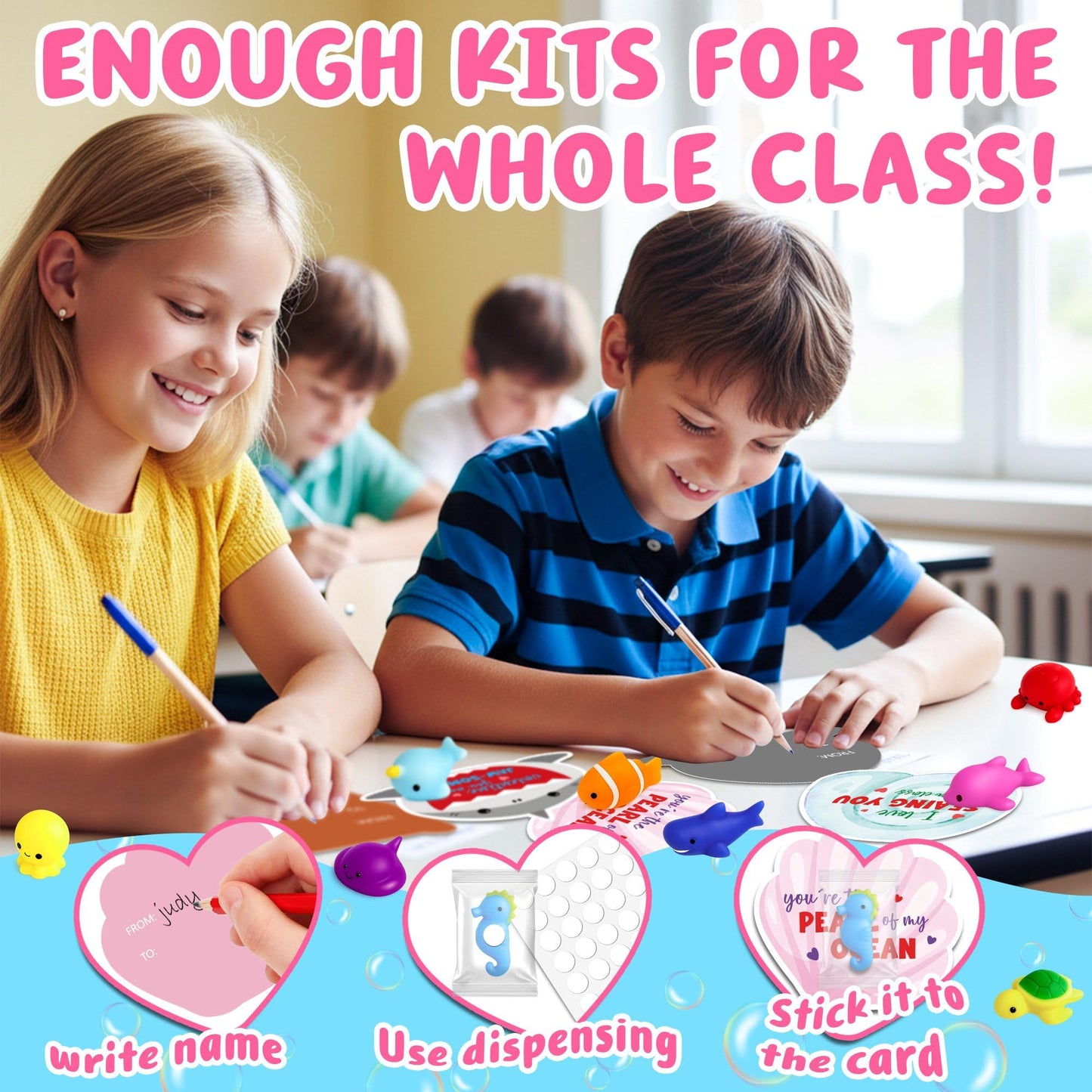 HiFulerr Valentines Day Cards for Kids – 30 Ocean Mochi Squishy Valentines for Class