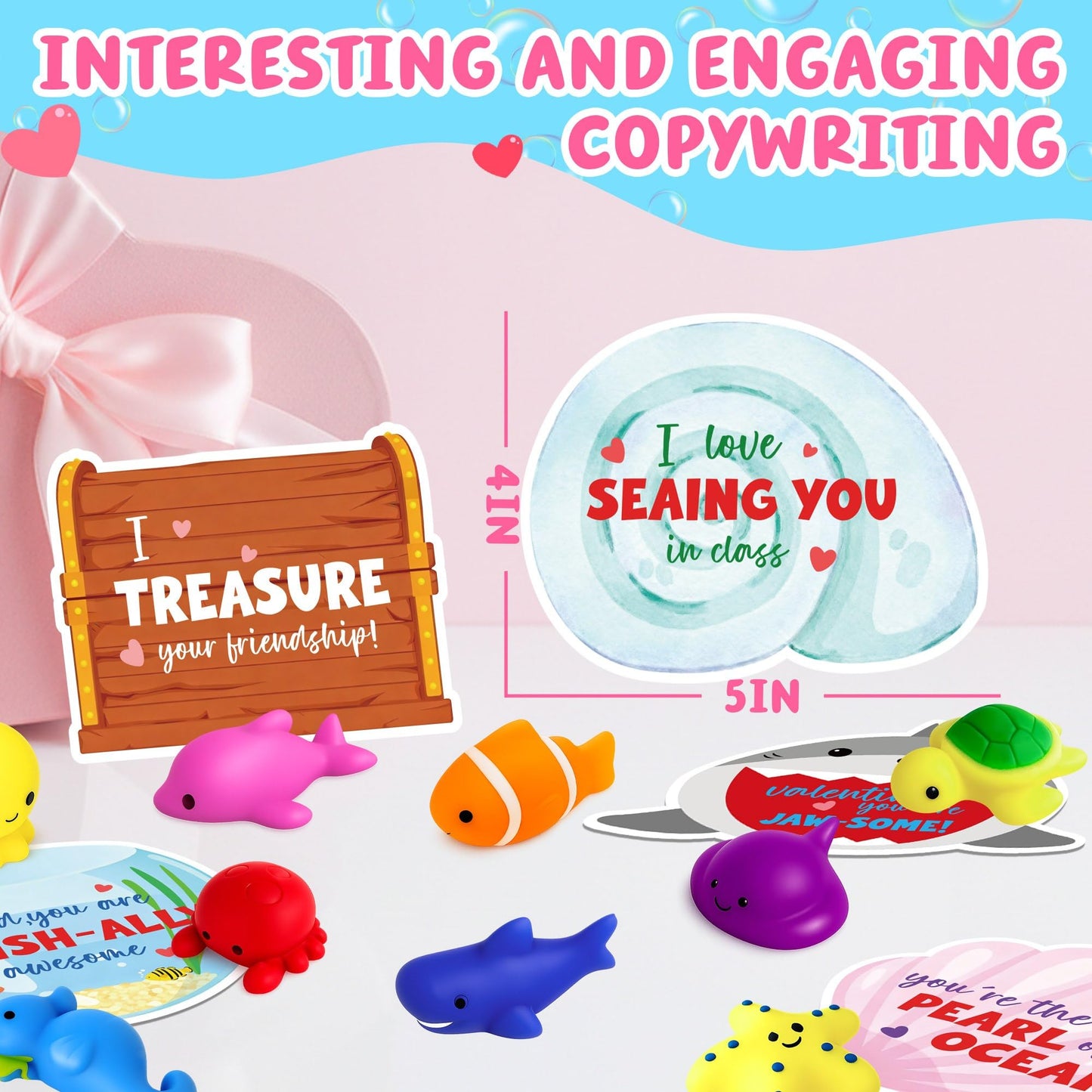 HiFulerr Valentines Day Cards for Kids – 30 Ocean Mochi Squishy Valentines for Class