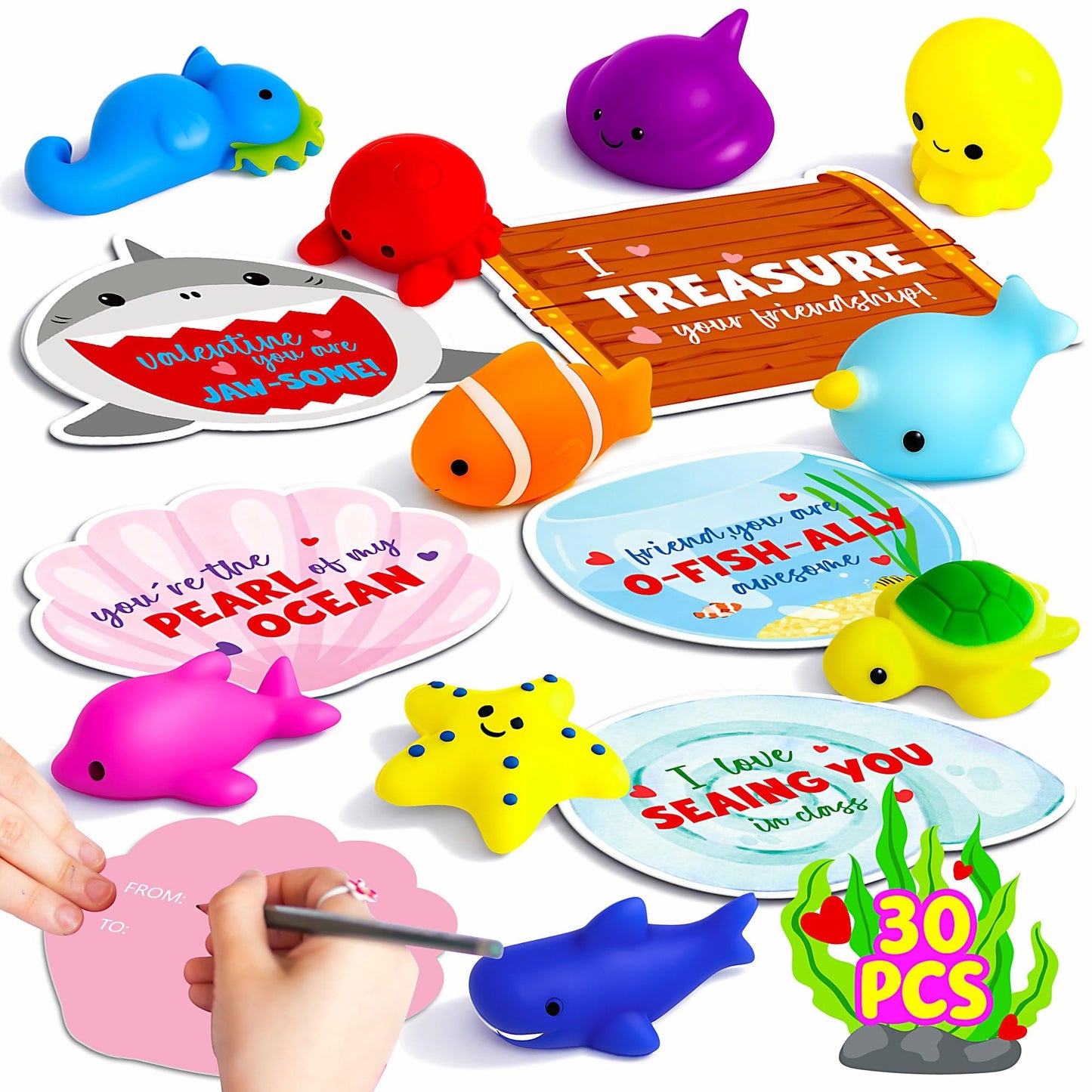 HiFulerr Valentines Day Cards for Kids – 30 Ocean Mochi Squishy Valentines for Class