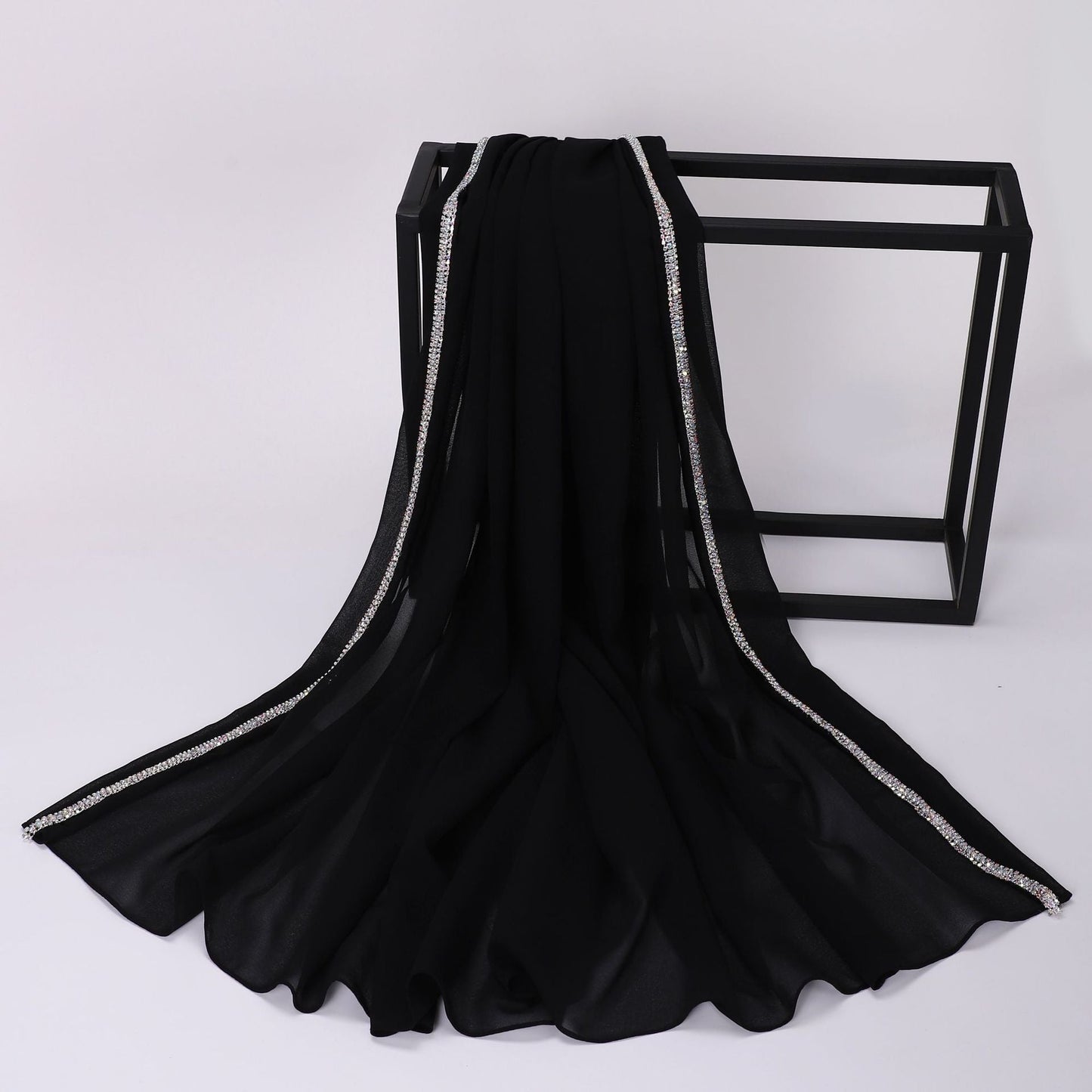 High-gloss Diamond Long-edge Chiffon Scarf, Ethnic Scarf