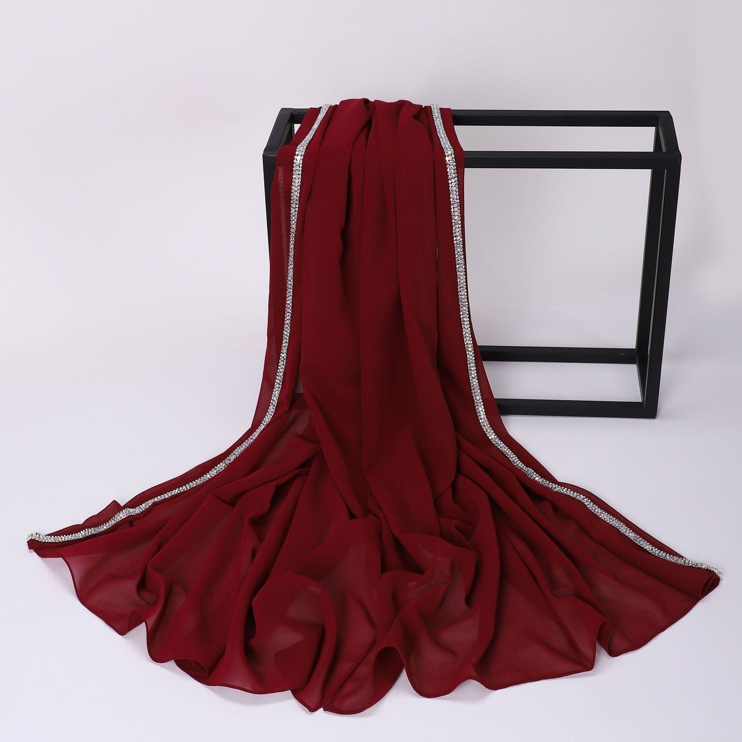 High-gloss Diamond Long-edge Chiffon Scarf, Ethnic Scarf