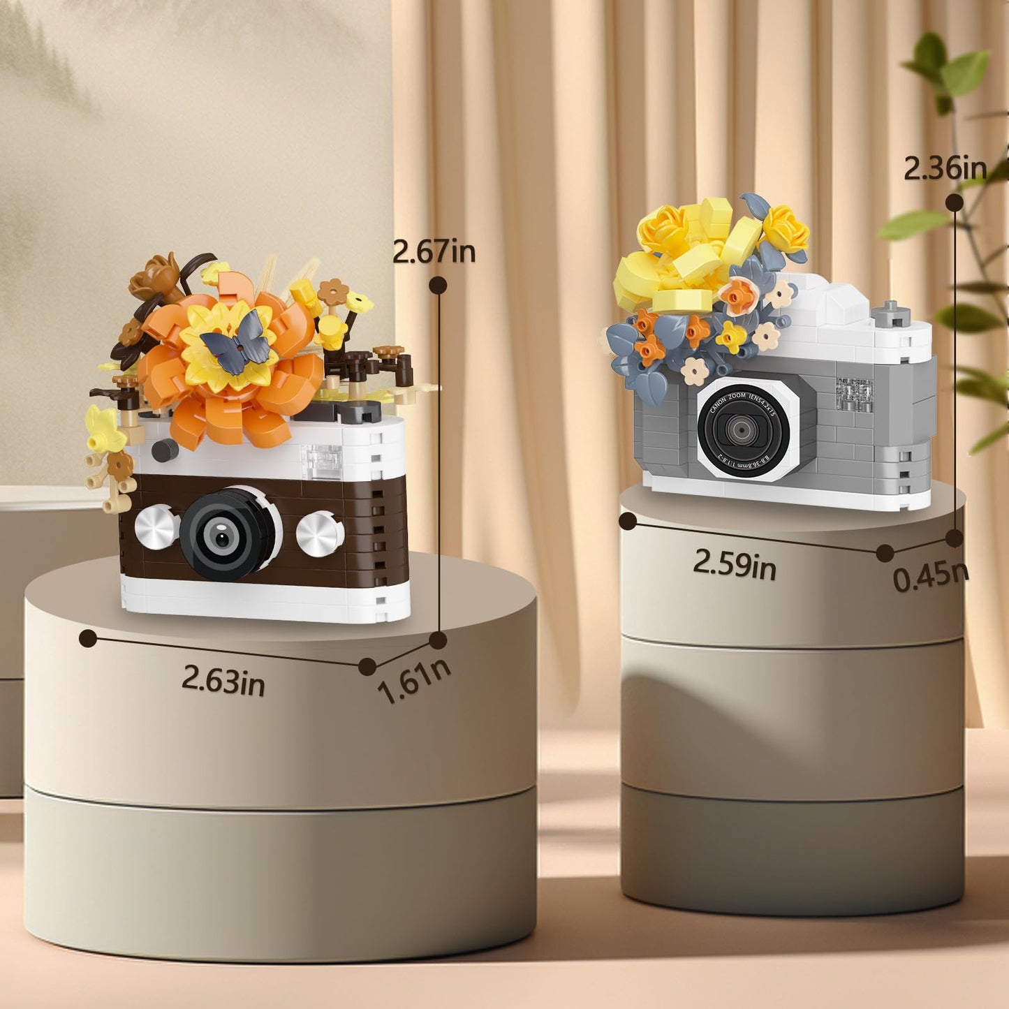 HIGH GODO 2-Set Cute Flowers Camera Building Set | 536-Piece Creative Block Build for Teens & Adults