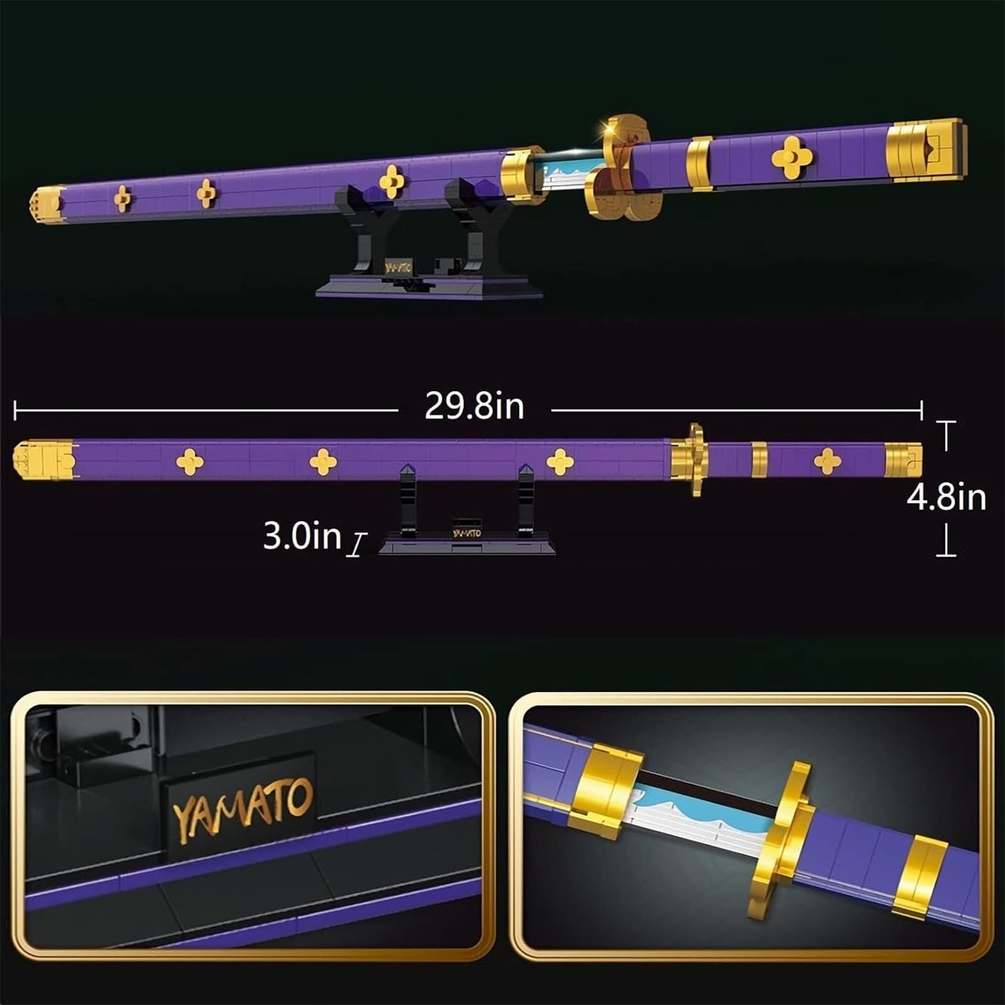 HIGH GODO Anime Cosplay Swords Building Set — Purple Enma Zoro Sword, 936 Pieces, 38.8in with Scabbard