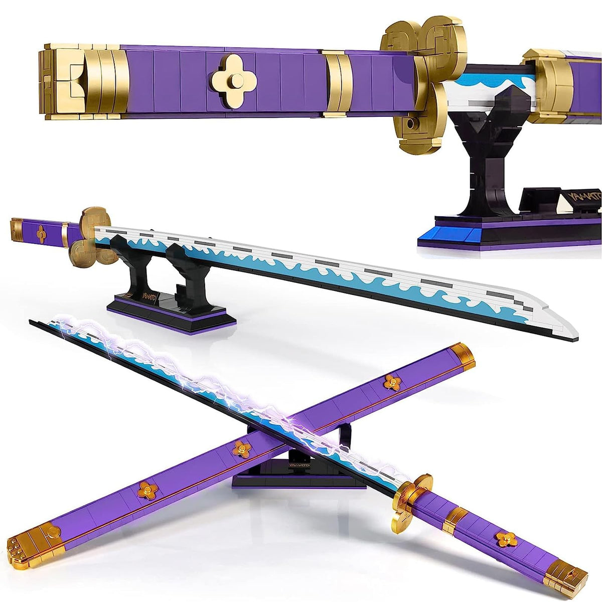 HIGH GODO Anime Cosplay Swords Building Set — Purple Enma Zoro Sword, 936 Pieces, 38.8in with Scabbard