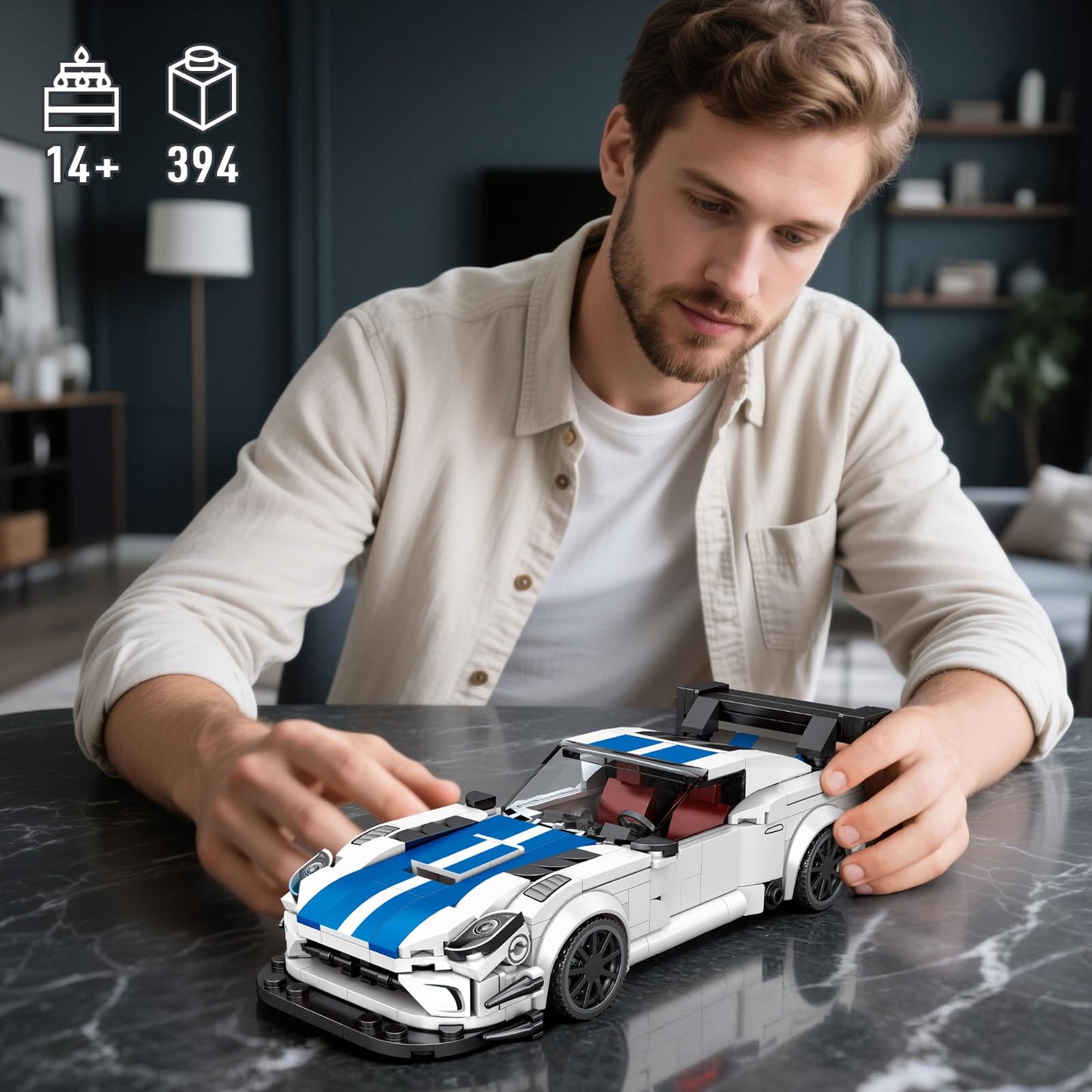HIGH GODO Sports Car Building Set – 394-Piece Racing Car Model Kit for Adults & Teens 14+