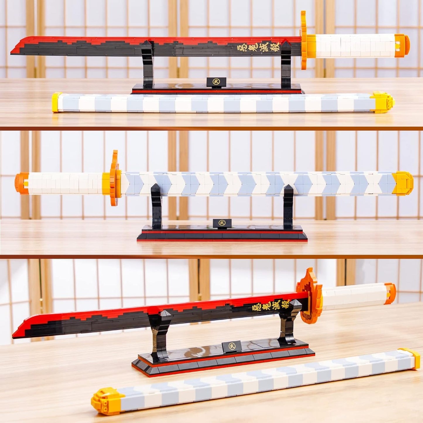 HIGH GODO Demon Anime Sword Building Set – 27in Rengoku Kyoujurou Sword with Scabbard & Stand | 790 Pieces