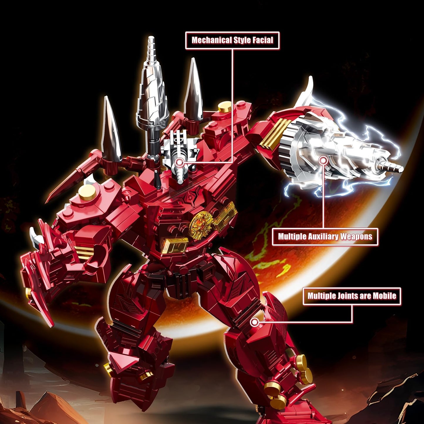 HIGH GODO Red Drill Mech Robot Building Blocks Set – 437 Pieces, Movable Joints, TV Figure Kit