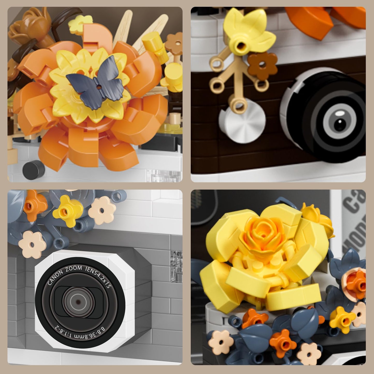 HIGH GODO 2-Set Cute Flowers Camera Building Set | 536-Piece Creative Block Build for Teens & Adults
