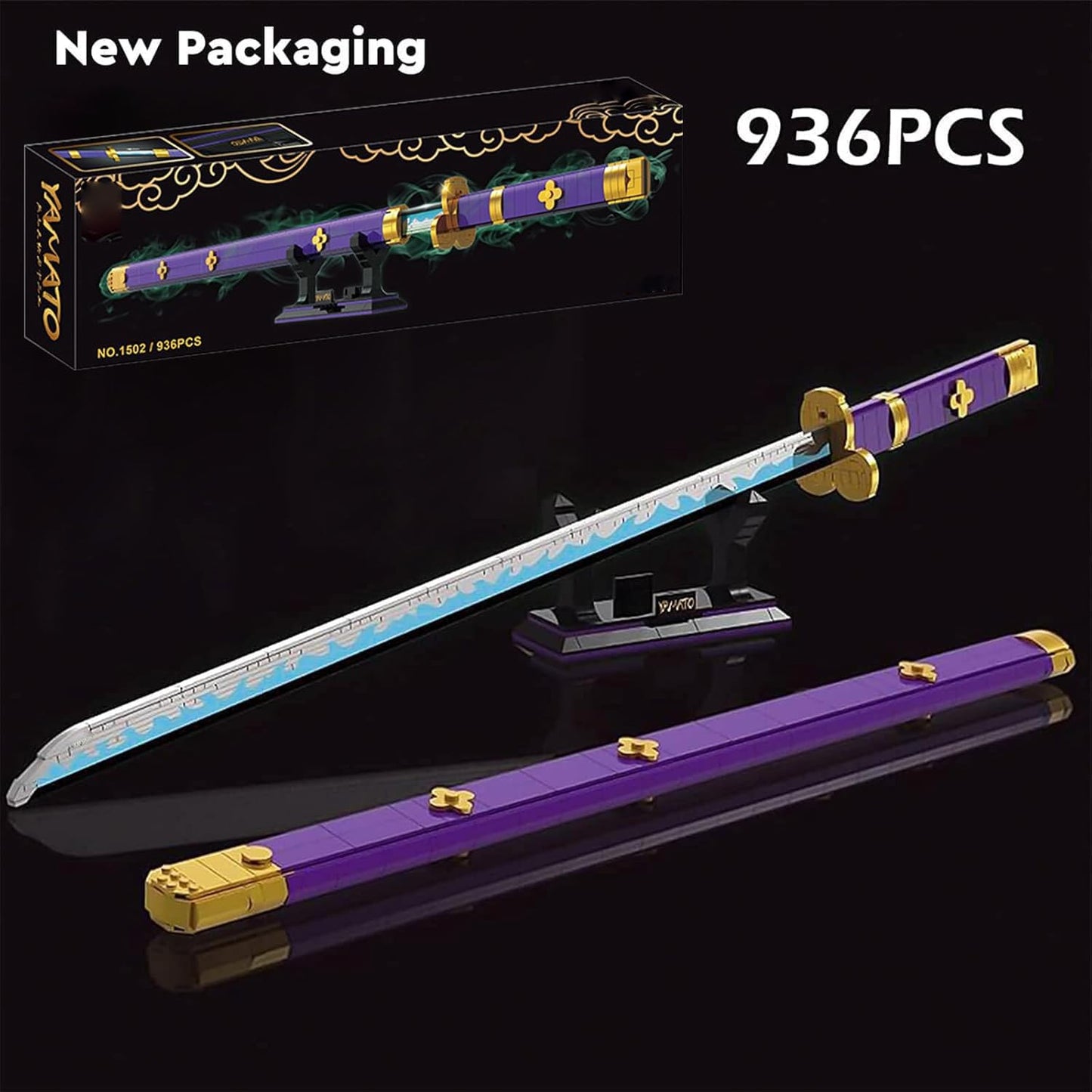 HIGH GODO Anime Cosplay Swords Building Set — Purple Enma Zoro Sword, 936 Pieces, 38.8in with Scabbard