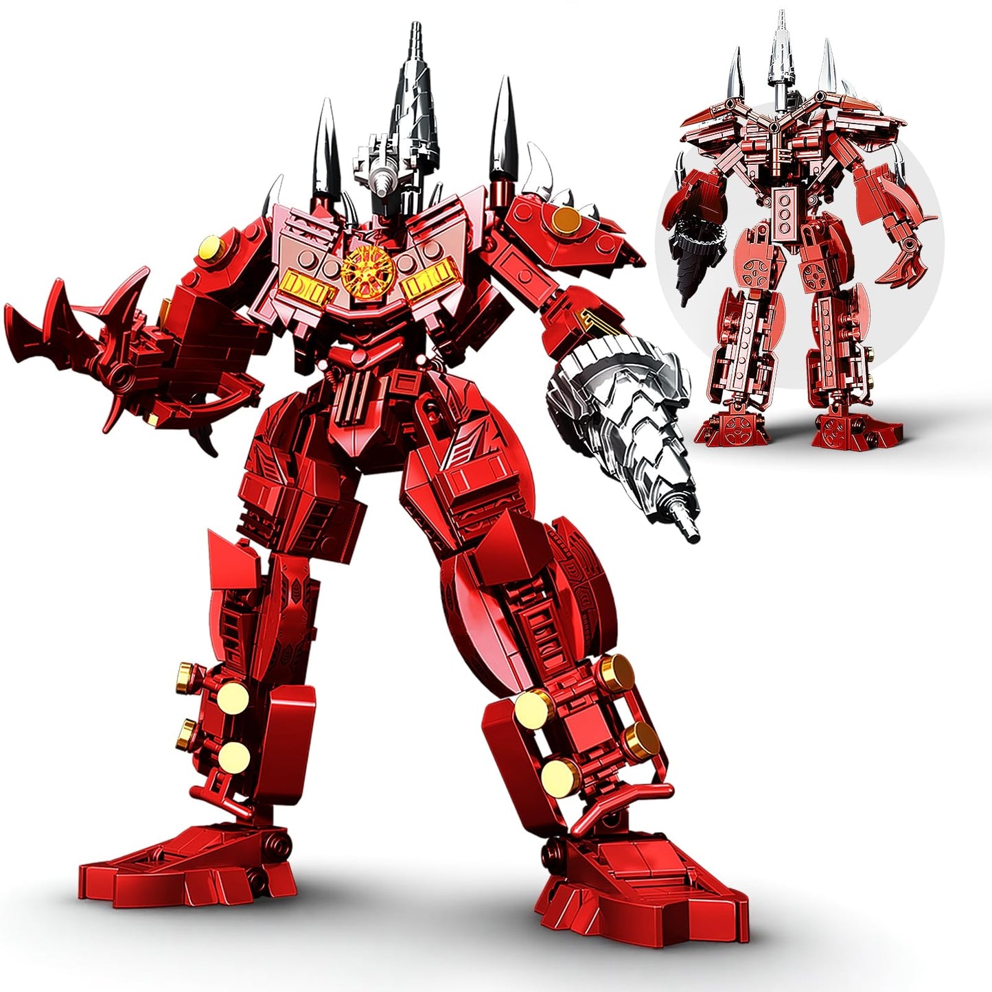 HIGH GODO Red Drill Mech Robot Building Blocks Set – 437 Pieces, Movable Joints, TV Figure Kit