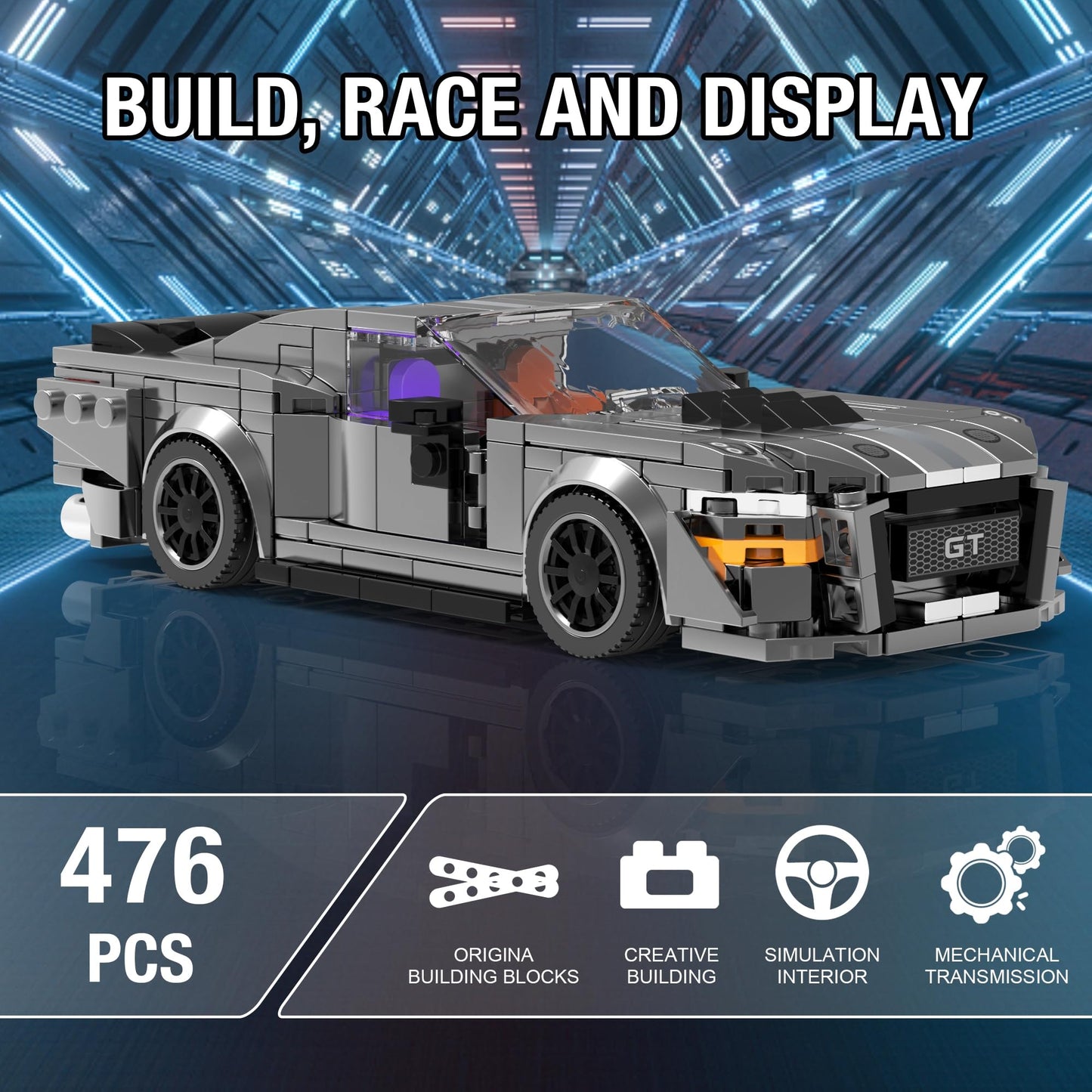 HIGH GODO Super Sports Car Building Set – 476-Piece Kit for Adults & Teens 14+