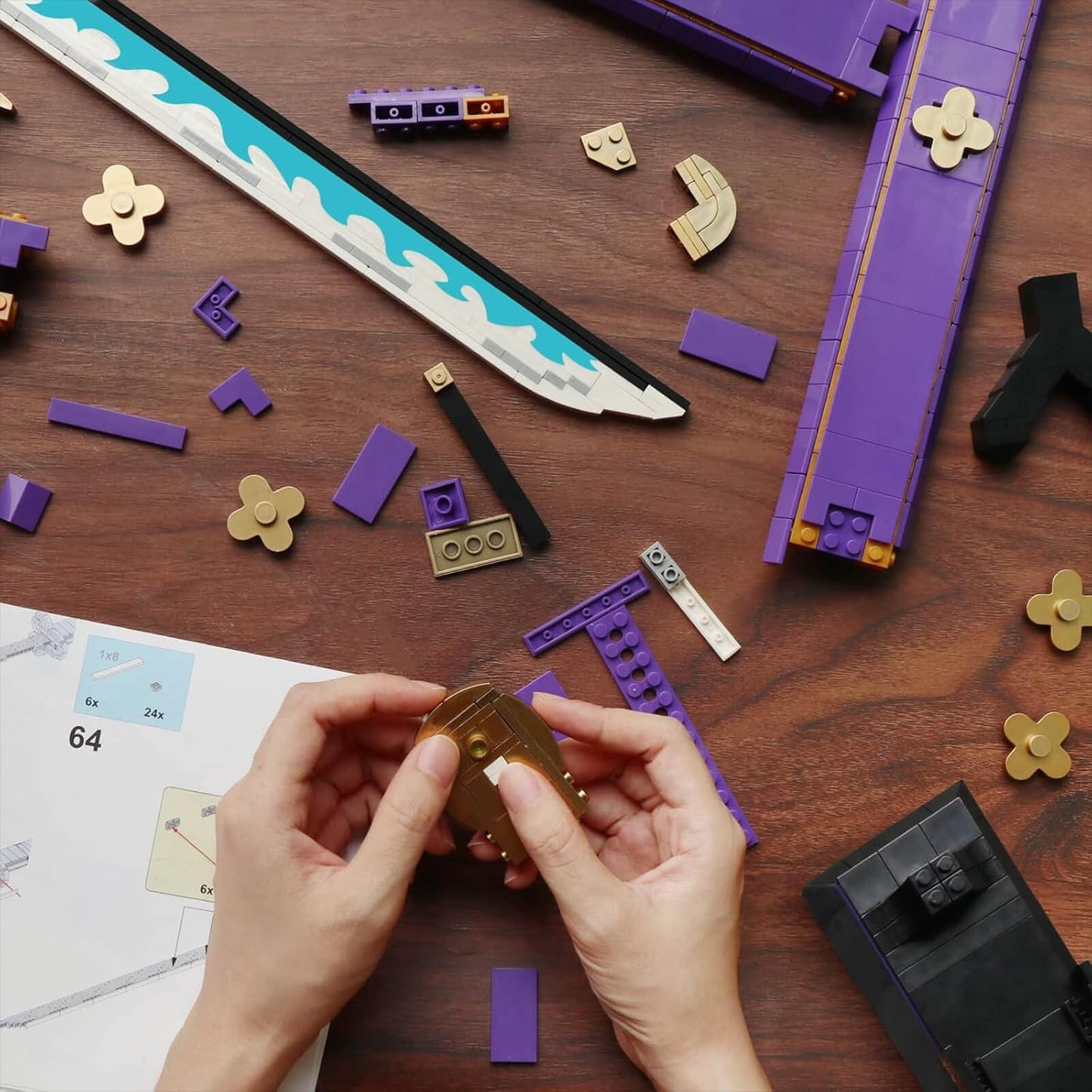 HIGH GODO Anime Cosplay Swords Building Set — Purple Enma Zoro Sword, 936 Pieces, 38.8in with Scabbard