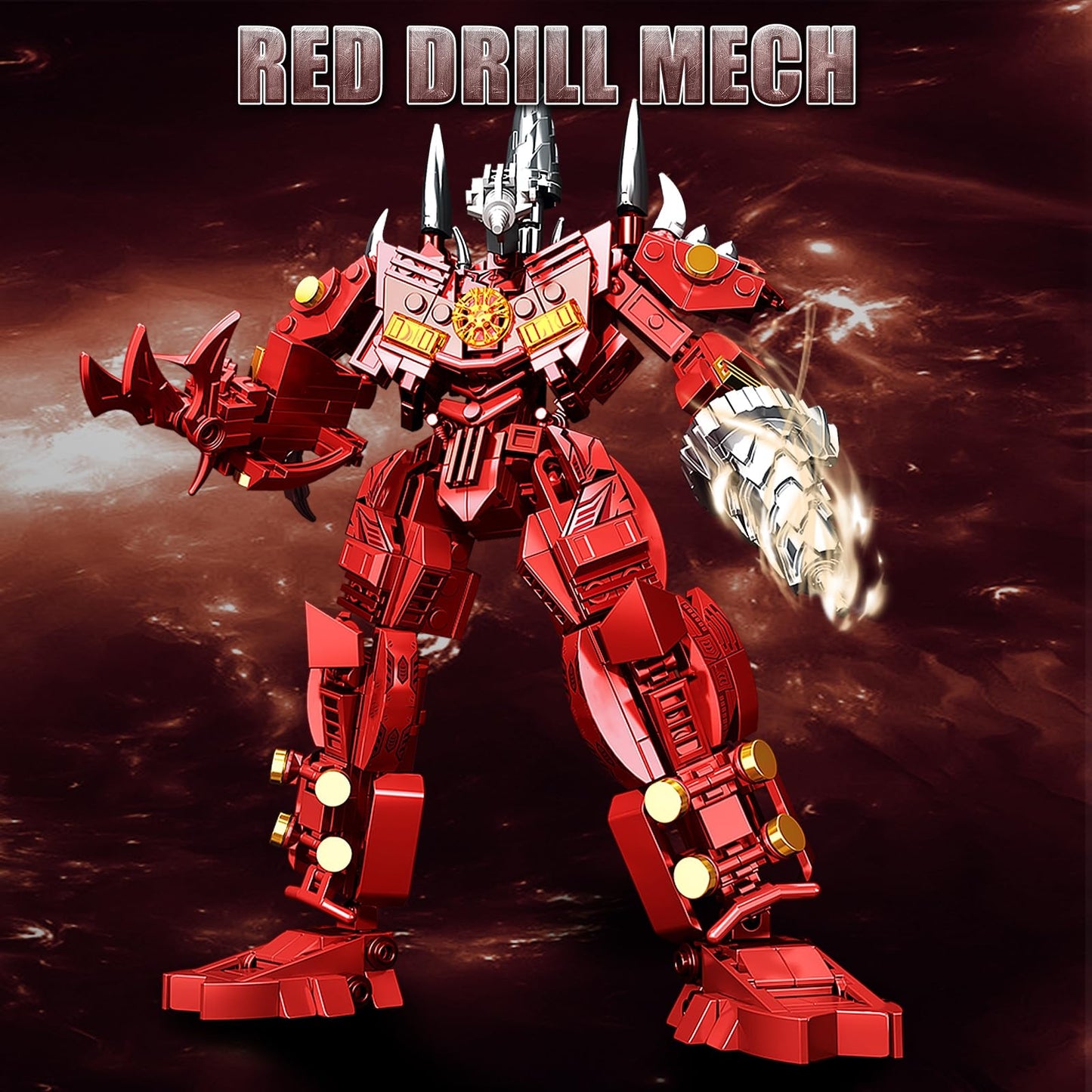 HIGH GODO Red Drill Mech Robot Building Blocks Set – 437 Pieces, Movable Joints, TV Figure Kit