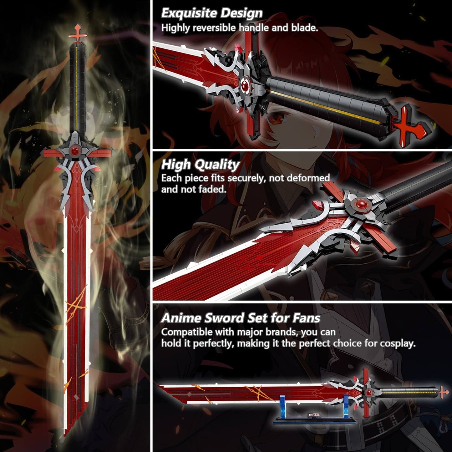 HIGH GODO Wolf Gravestone Sword Building Set – 41in Cosplay Sword, 823 PCS, with Stand