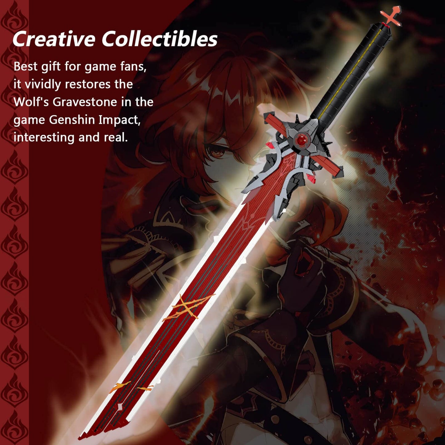 HIGH GODO Wolf Gravestone Sword Building Set – 41in Cosplay Sword, 823 PCS, with Stand