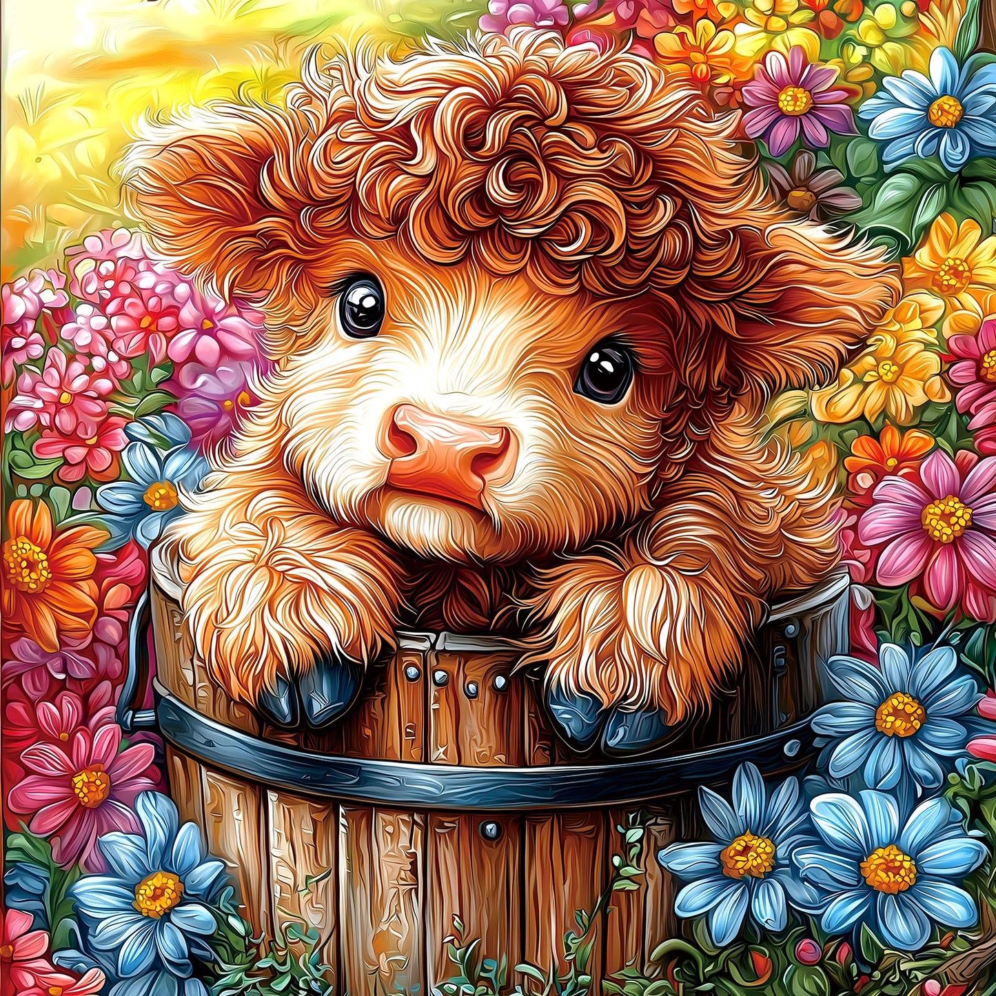 MINIWAN Highland Cow 500-Piece Puzzle for Adults – Floral Garden Jigsaw (20x20)