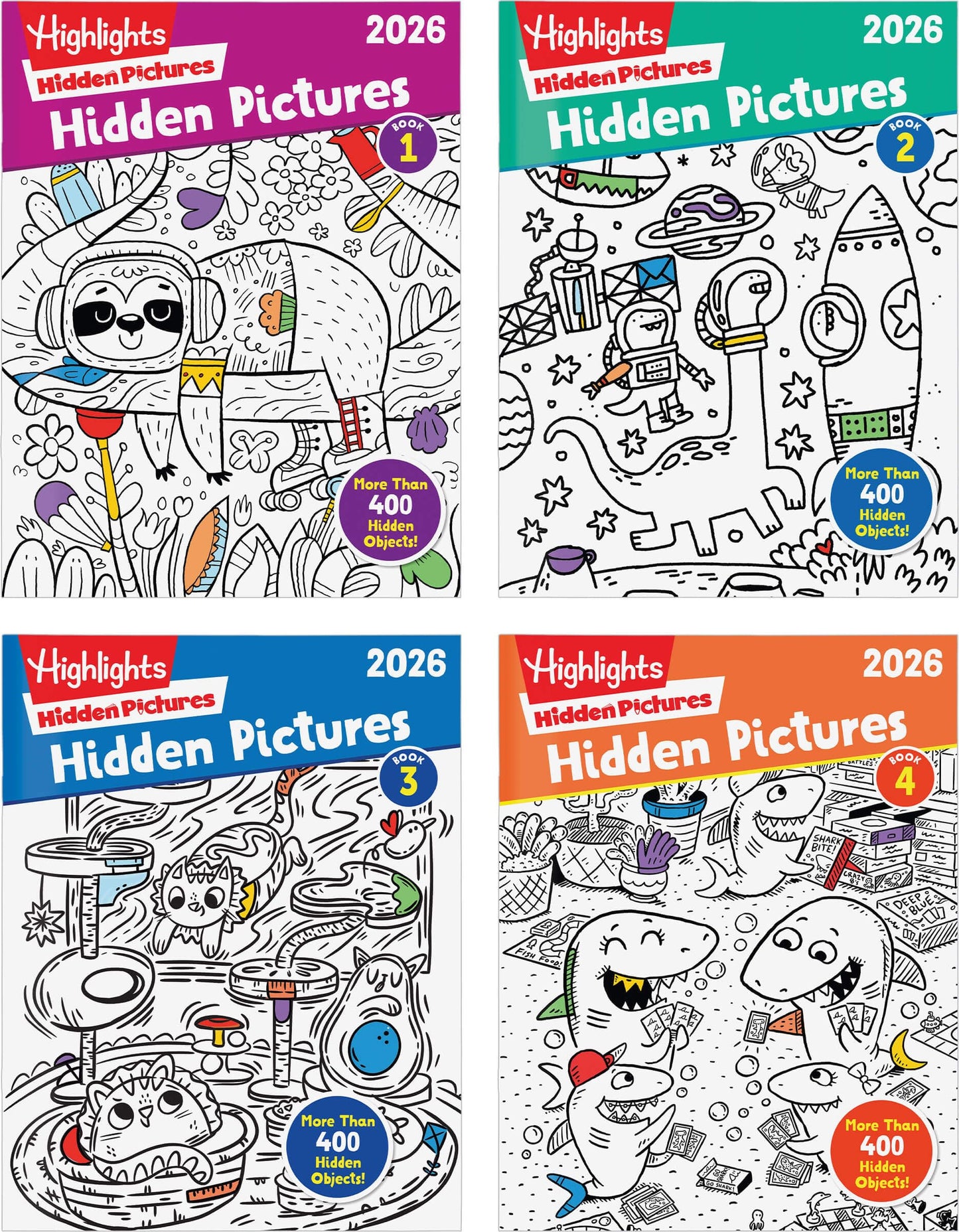 Highlights Hidden Pictures 2026 Activity Books – 4-Book Set for Kids 6+ | Hidden Object Puzzles, Coloring Pages & Seek & Find