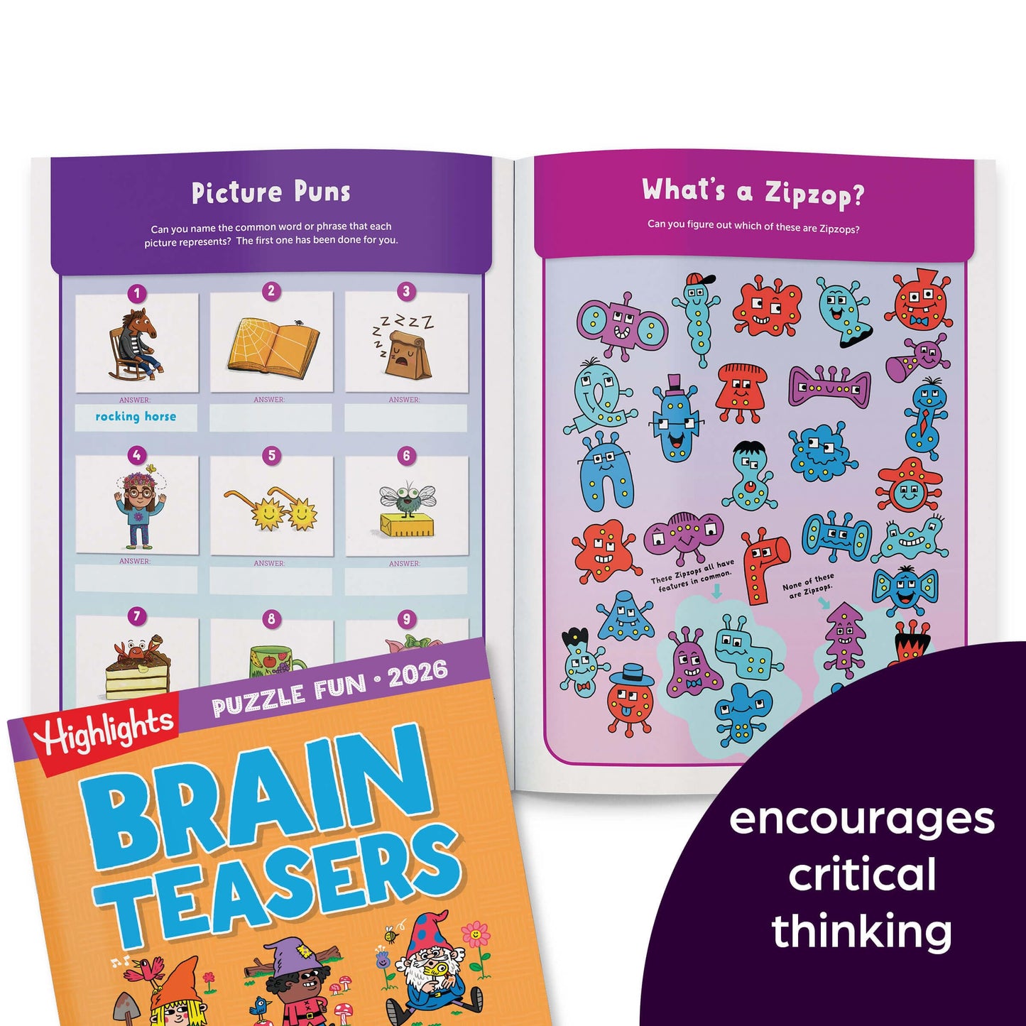 Highlights 2026 Puzzle Fun: 4-Book Set for Kids 6+ | Brain Teasers, Mazes & Word Games | Travel Activity