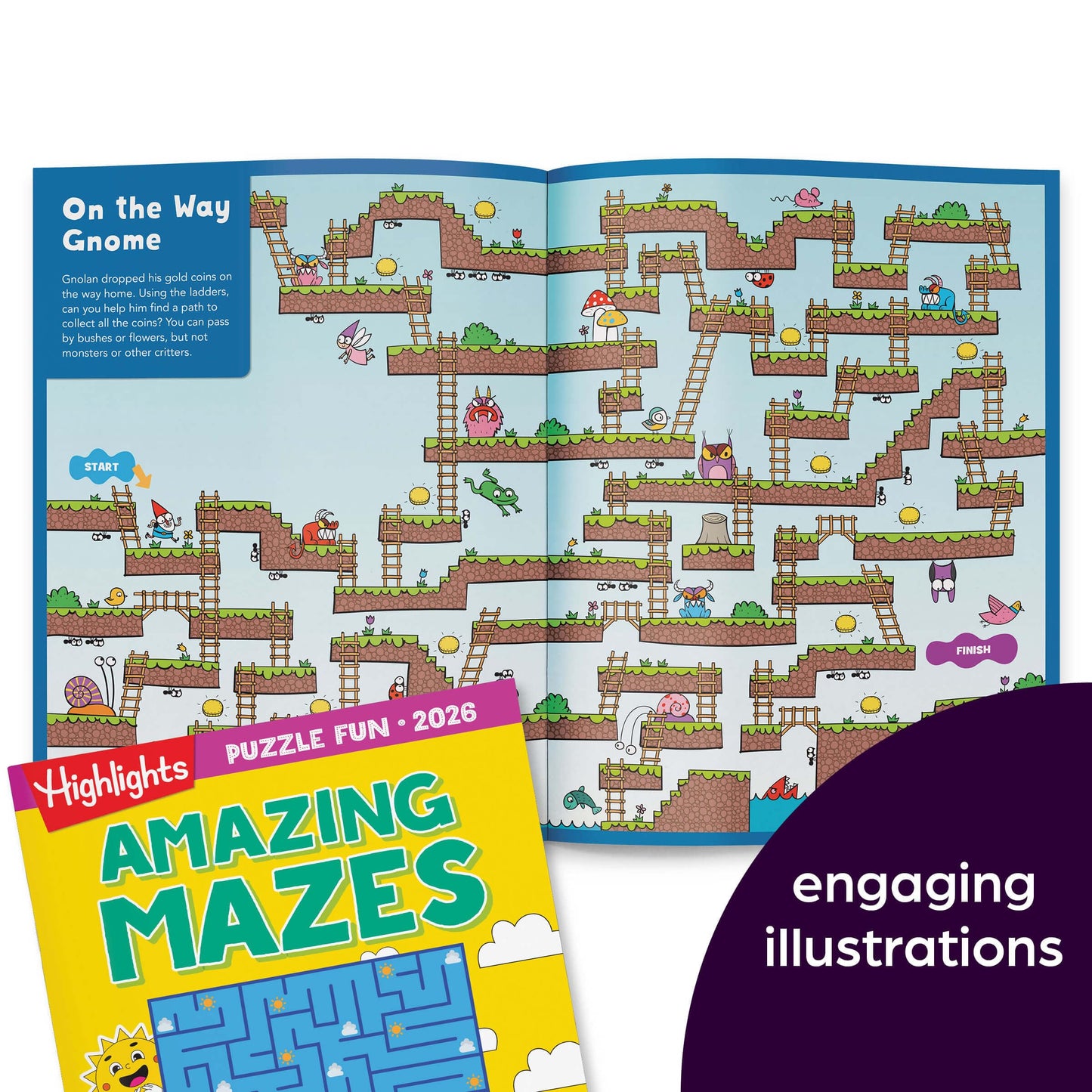 Highlights 2026 Puzzle Fun: 4-Book Set for Kids 6+ | Brain Teasers, Mazes & Word Games | Travel Activity