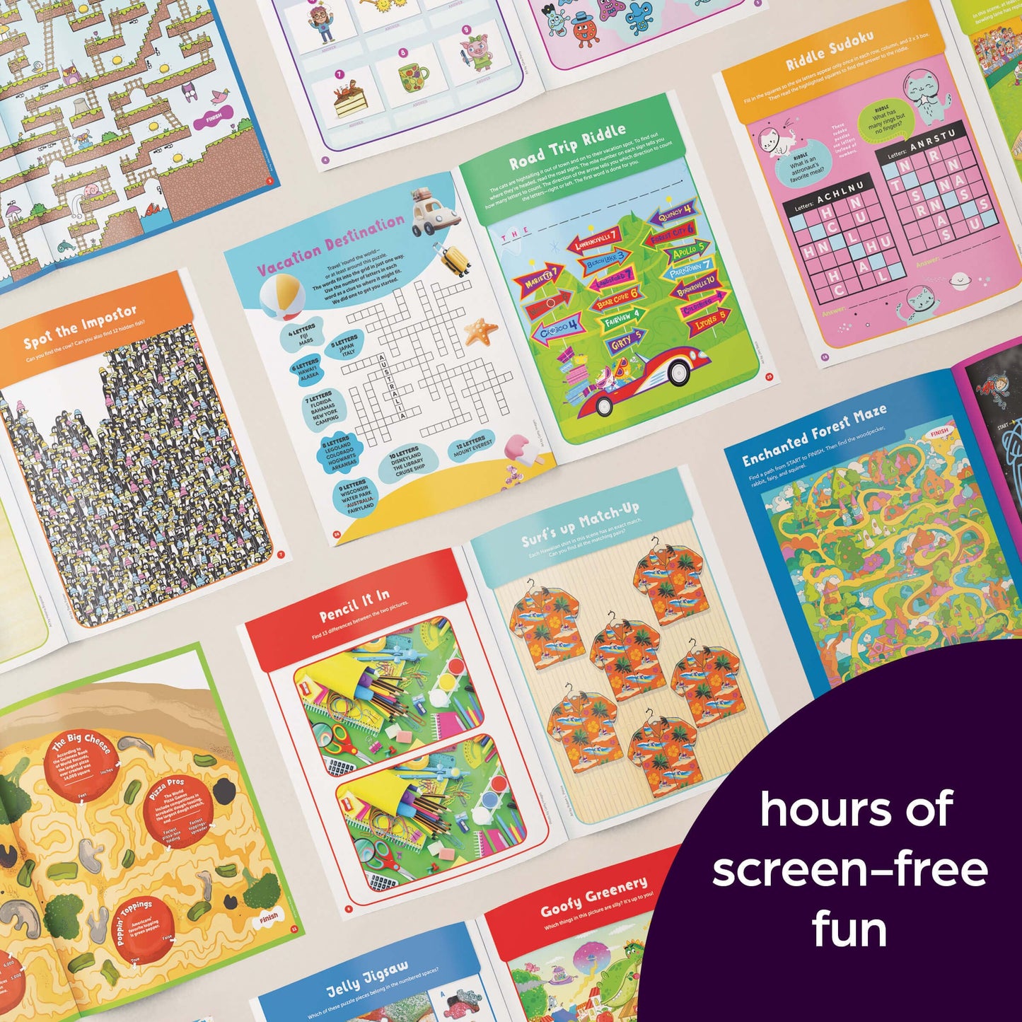 Highlights 2026 Puzzle Fun: 4-Book Set for Kids 6+ | Brain Teasers, Mazes & Word Games | Travel Activity