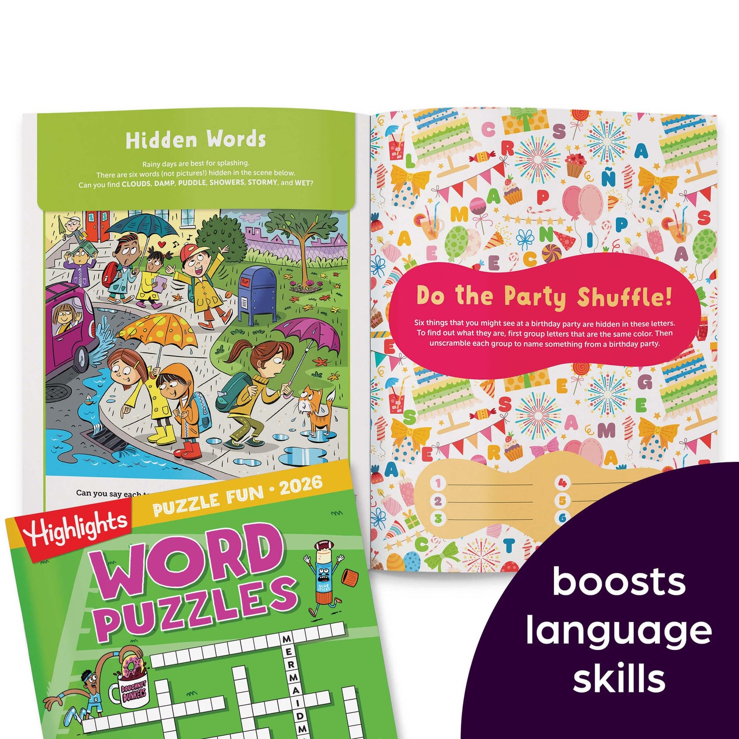 Highlights 2026 Puzzle Fun: 4-Book Set for Kids 6+ | Brain Teasers, Mazes & Word Games | Travel Activity