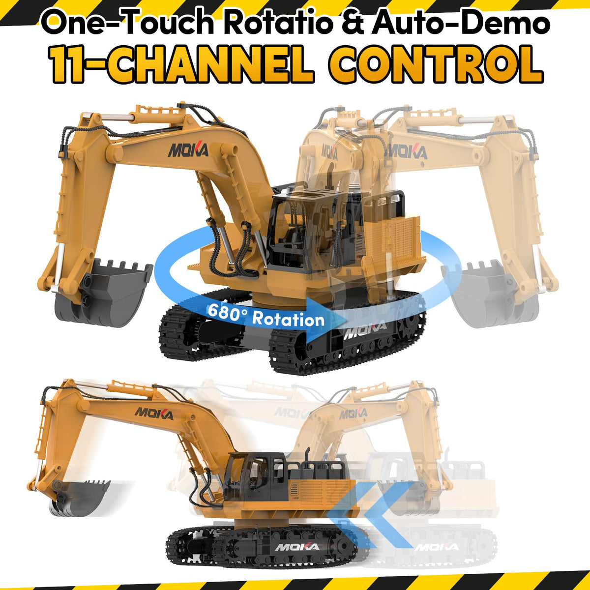 Highmall RC Excavator Toy - 11-Channel, 680° Rotation, Dual 1200mAh