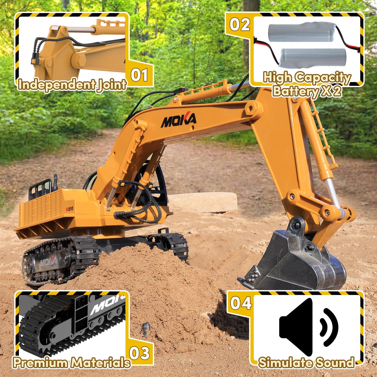 Highmall RC Excavator Toy - 11-Channel, 680° Rotation, Dual 1200mAh
