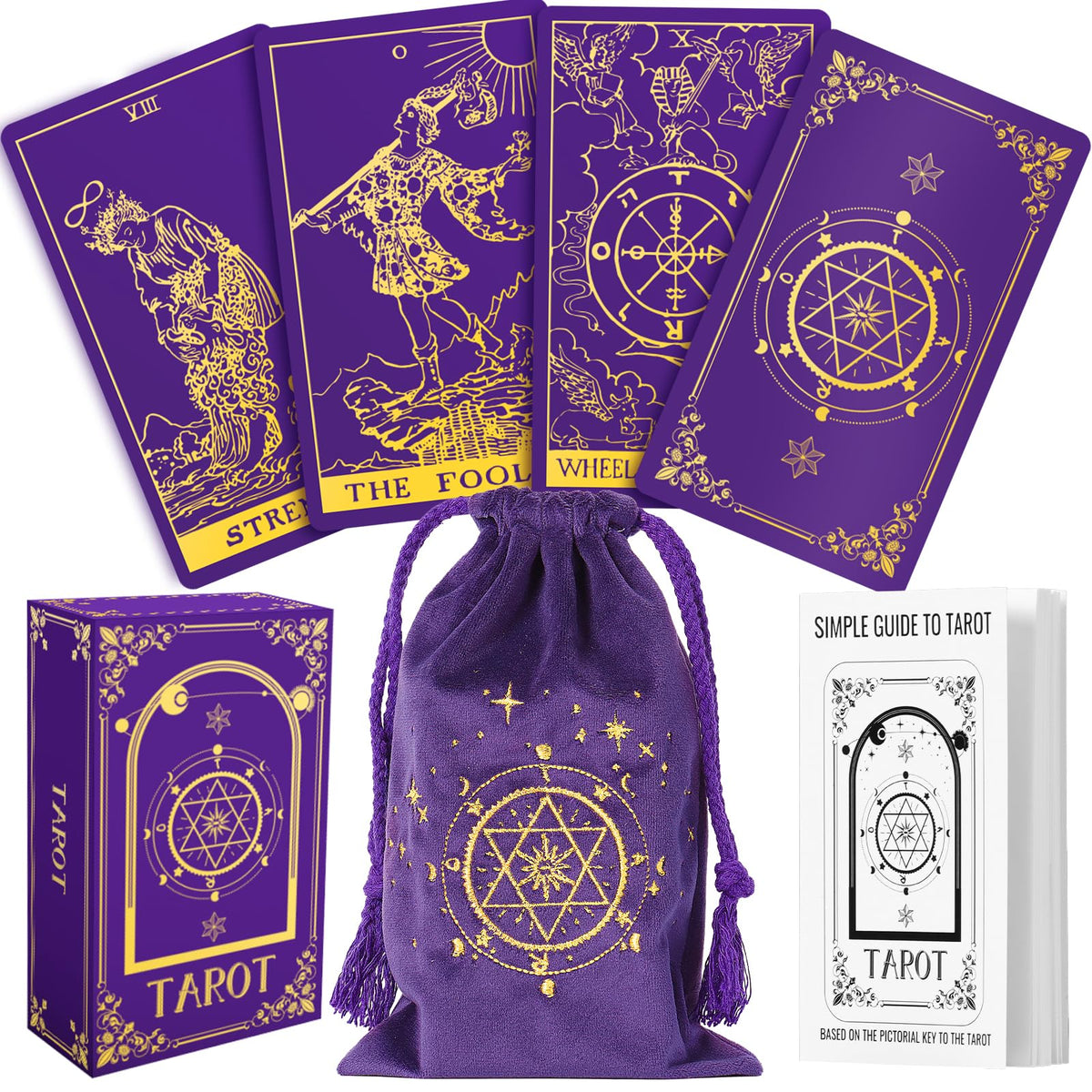 Hihealer 78 Tarot Cards Deck with Guide Book & Linen Carry Bag | Classic Tarot for Beginners to Experts