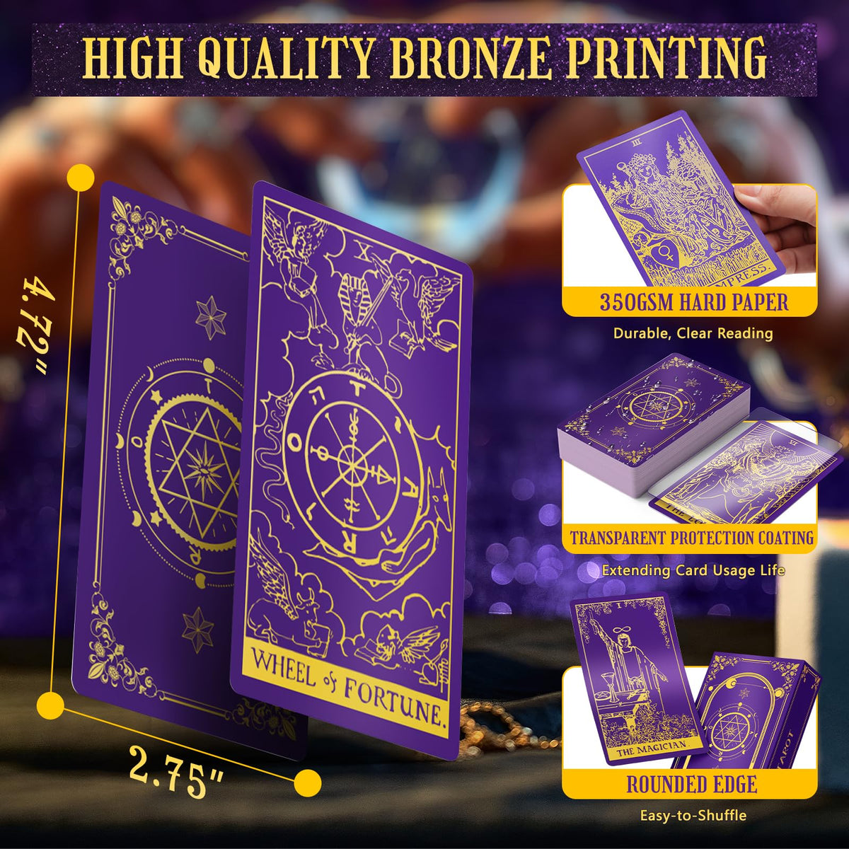 Hihealer 78 Tarot Cards Deck with Guide Book & Linen Carry Bag | Classic Tarot for Beginners to Experts