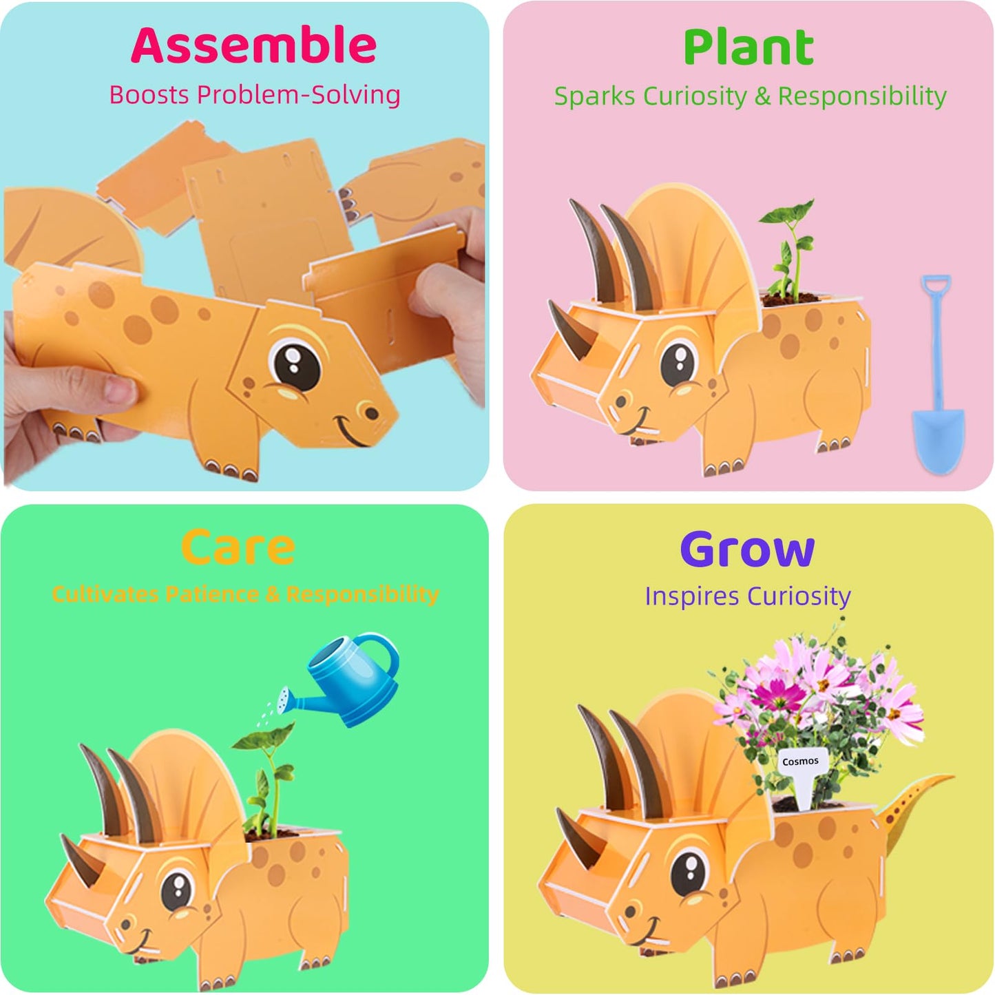 HiHOYA Flower Growing Kit for Kids – 3D Dinosaur Puzzles Garden Set for Ages 6-12