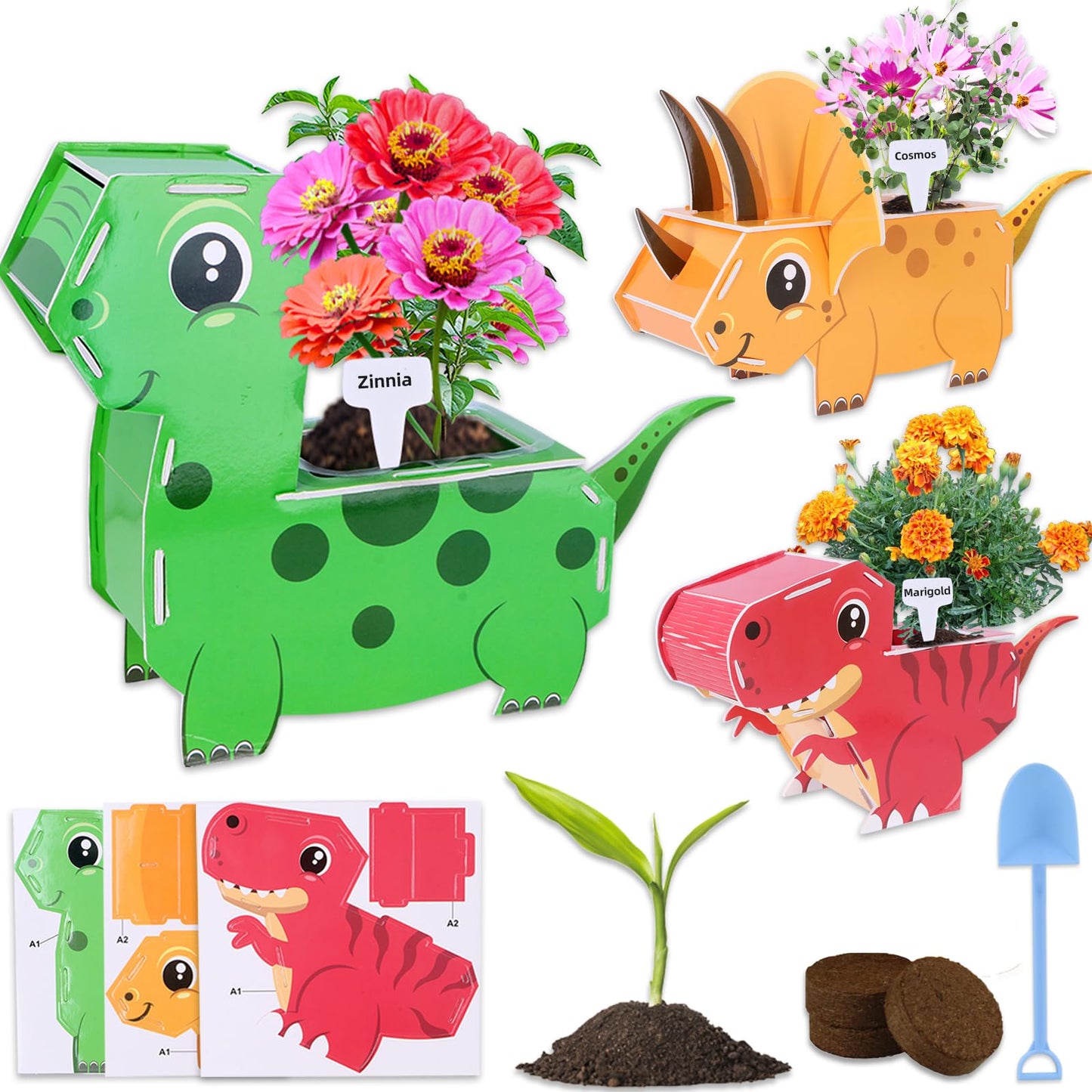 HiHOYA Flower Growing Kit for Kids – 3D Dinosaur Puzzles Garden Set for Ages 6-12