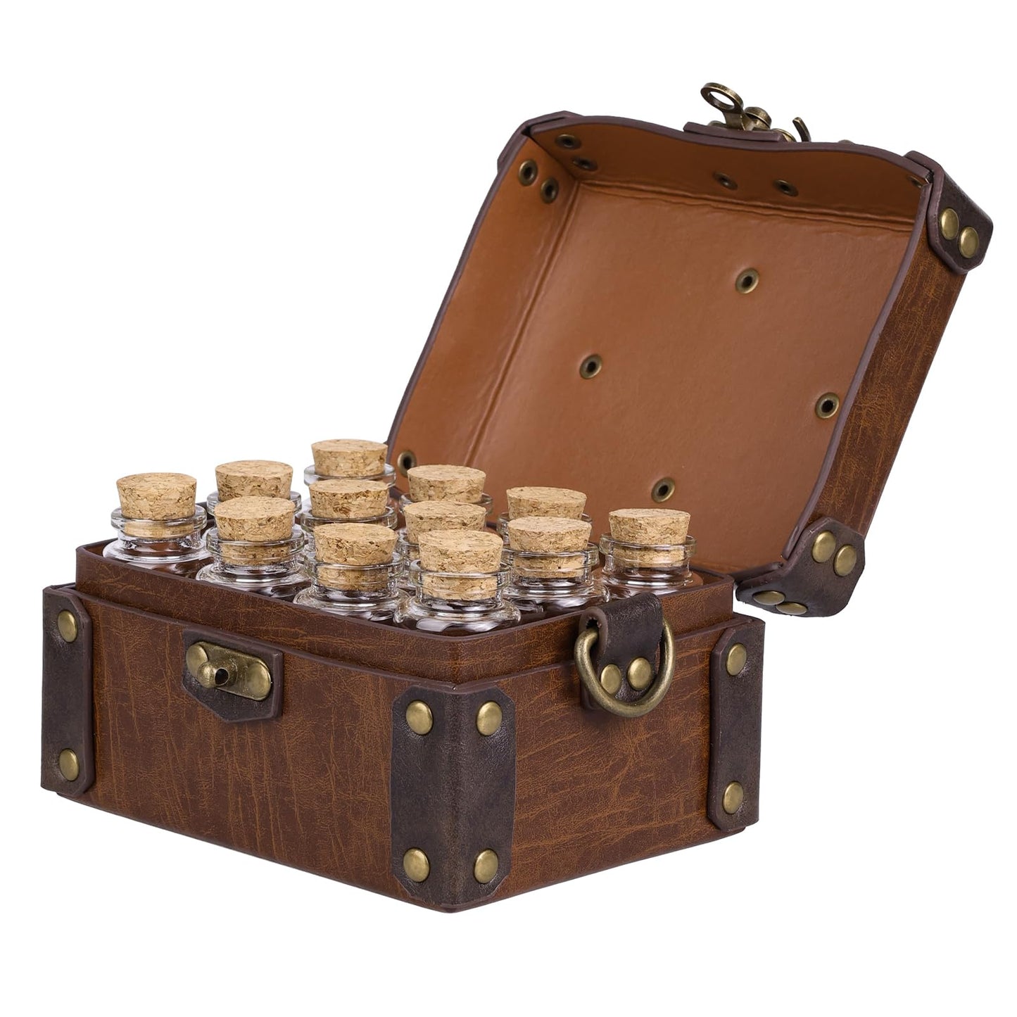 HiiFeuer Medieval Faux Leather Alchemy Box – 12 Cork Vials