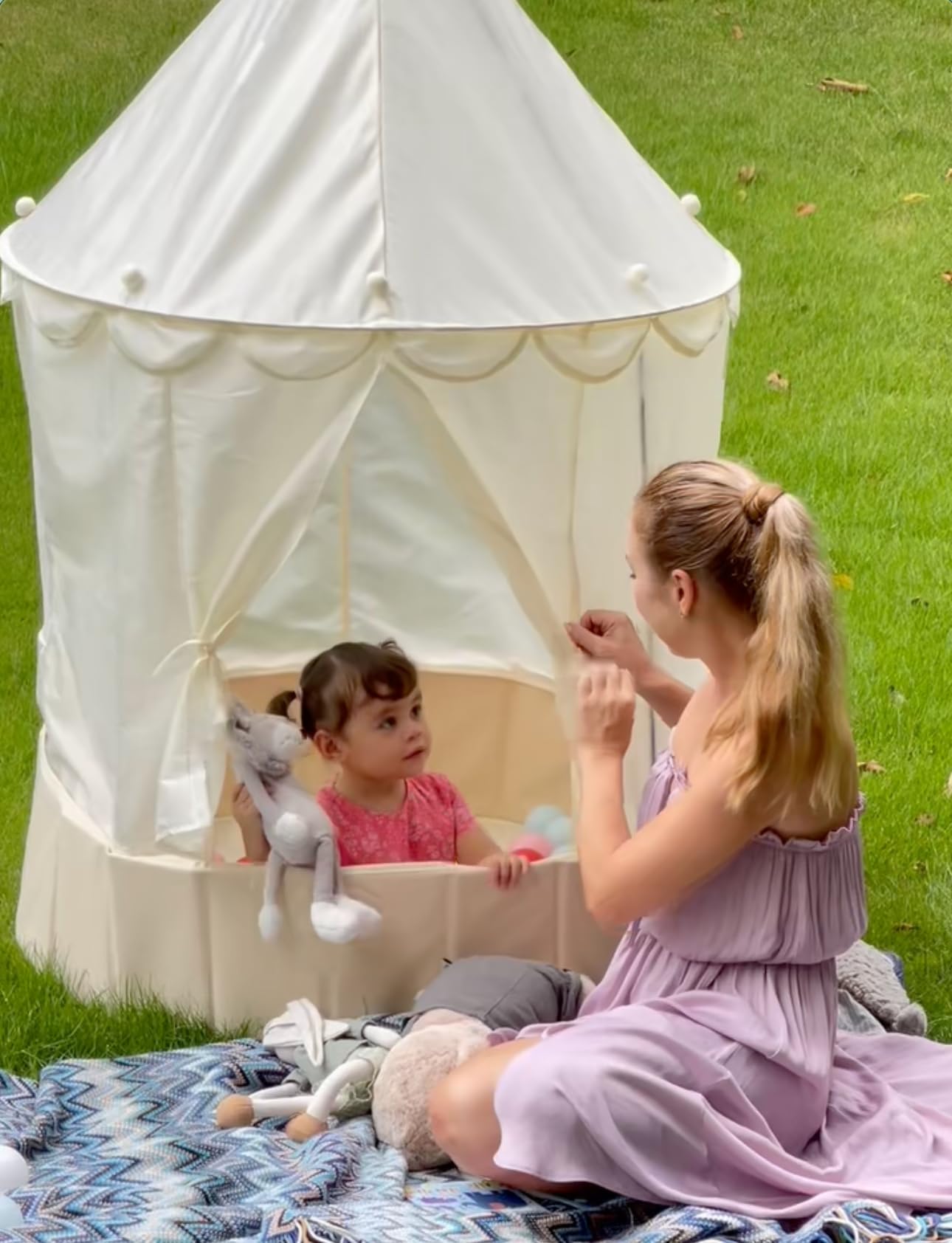 Hikiddy 3-in-1 Play Tent with Ball Pit – Foldable Beige Playhouse with Star Lights