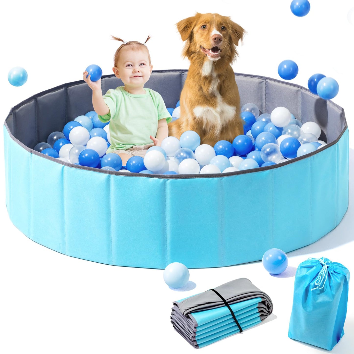 Hikiddy Large Ball Pit for Toddlers – 44” Foldable Ball Pool with Playmat, Holds 1000–1200 Balls