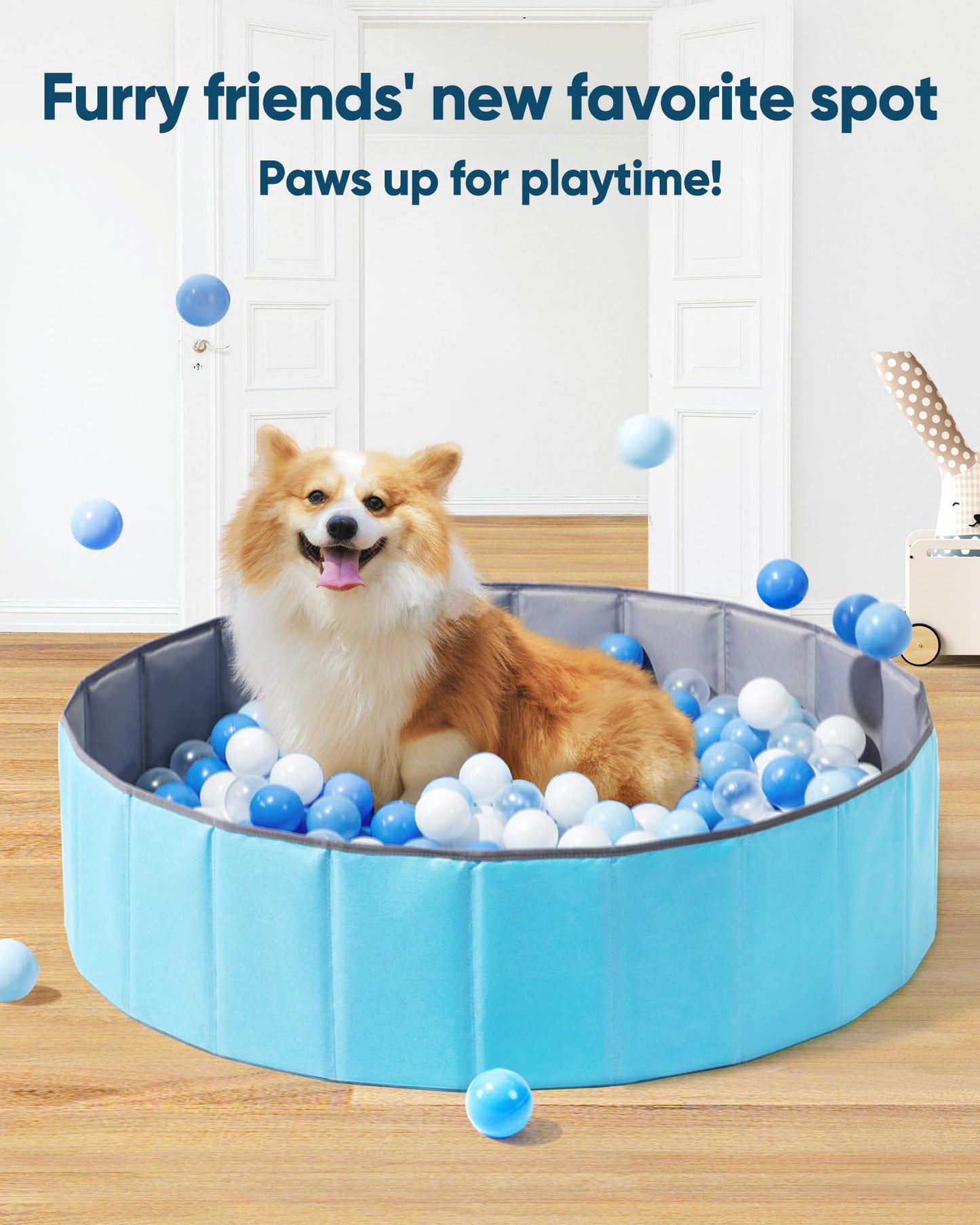 Hikiddy Foldable Ball Pit – 31.5-Inch Round Playpen for Babies, Toddlers & Pets (Light Blue)