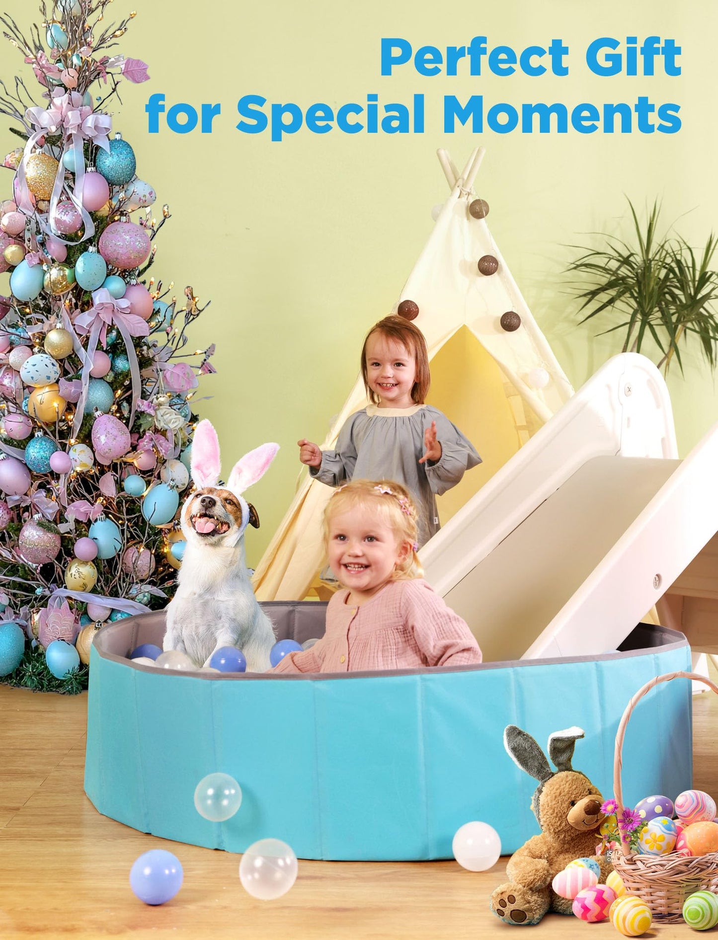 Hikiddy Large Ball Pit for Toddlers – 44” Foldable Ball Pool with Playmat, Holds 1000–1200 Balls