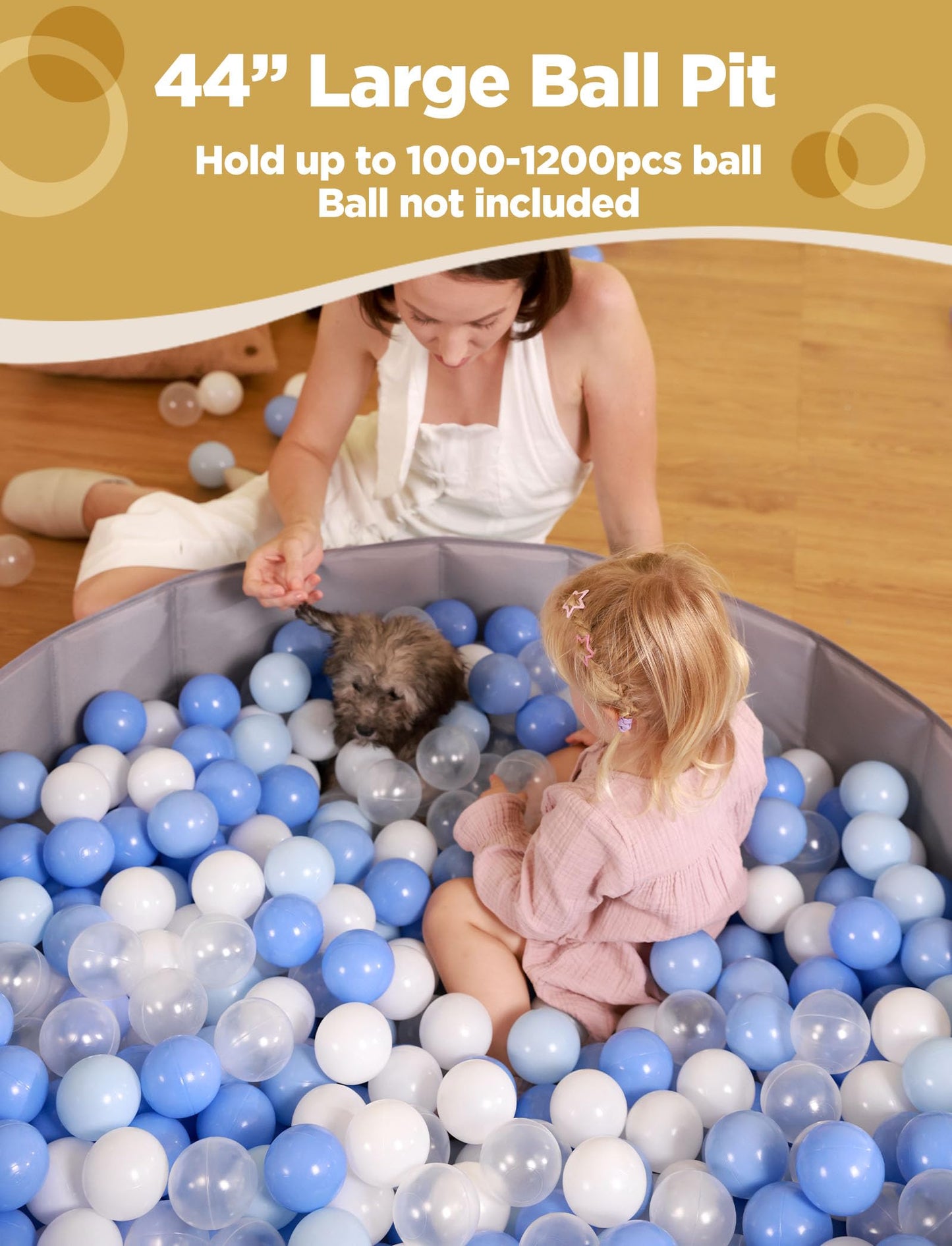 Hikiddy Large Ball Pit for Toddlers – 44” Foldable Ball Pool with Playmat, Holds 1000–1200 Balls
